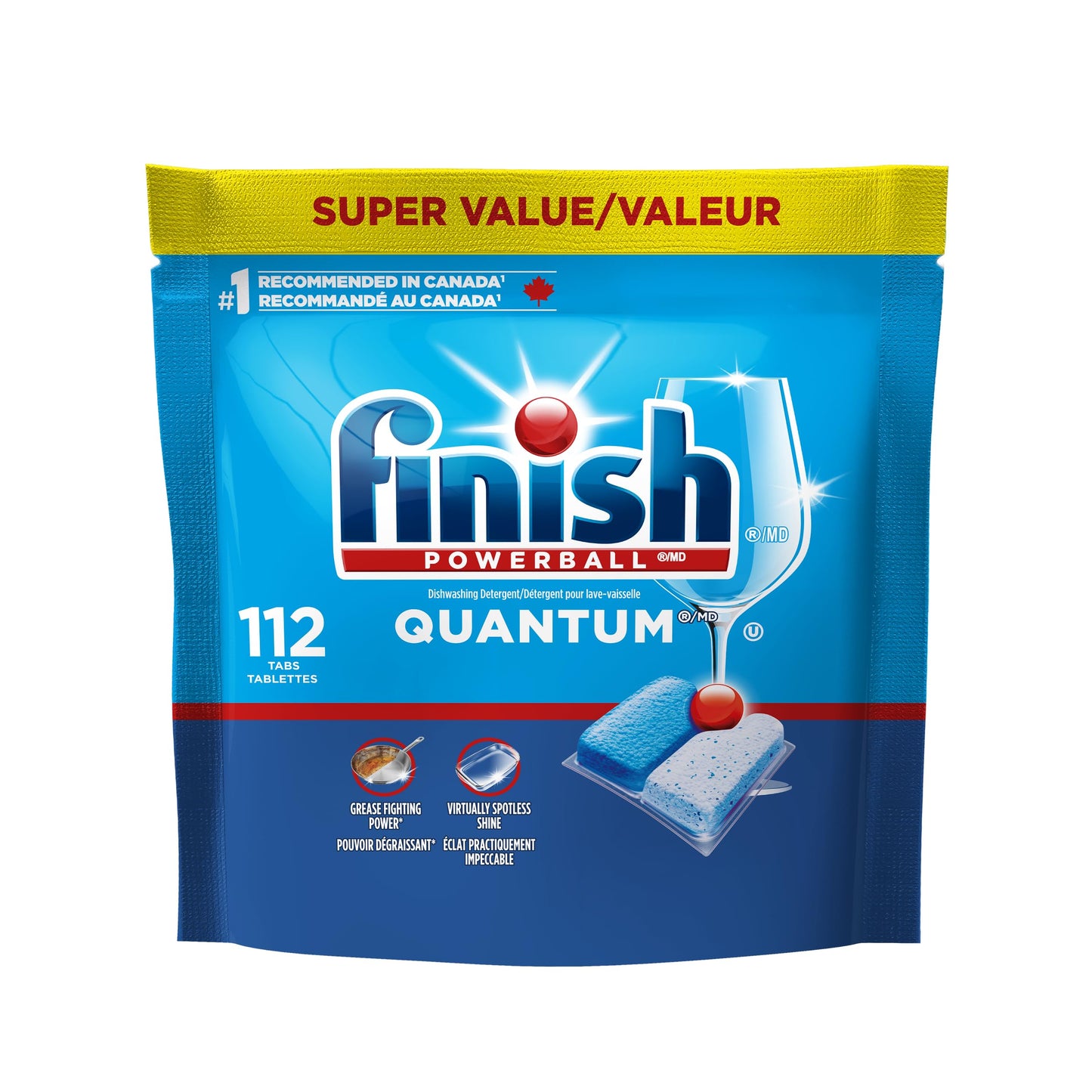 Finish Quantum Dishwasher Detergent Pods, 3-Chamber Formula with Powerball Action, No Pre-Rinse, Grease & Stain Removal, Scrubs Dried-On Food, Deep Clean & Sparkling Shine, 112 Tabs 🍁 All In One Marketplace Canada