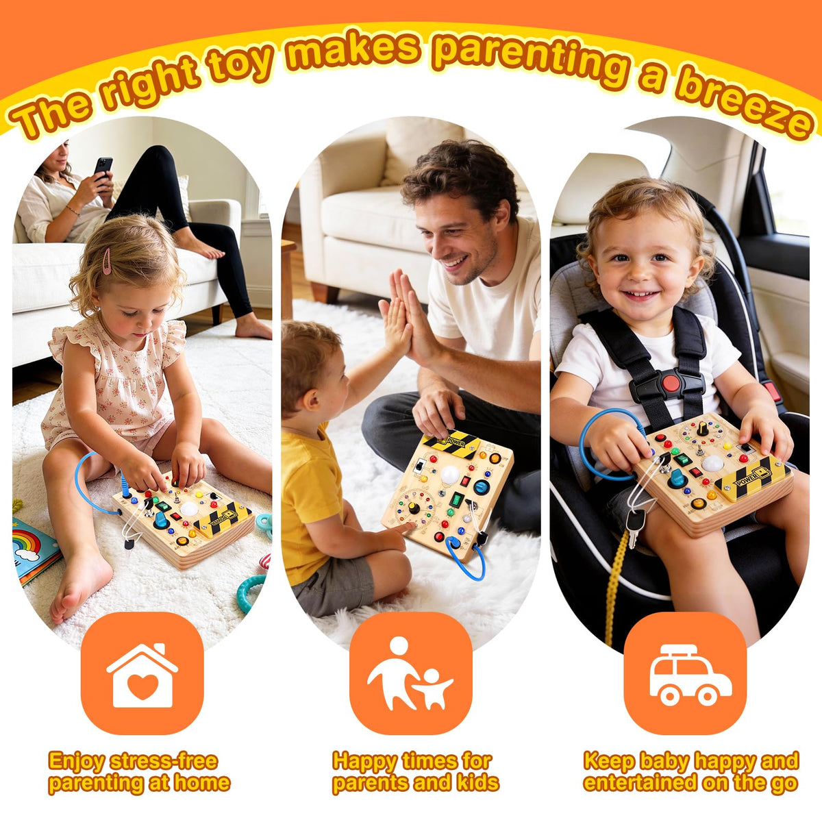 Busy Board Plus Version with 23 LED Lights, Montessori Sensory Fidget Toys for Toddlers 1-3, Wooden Educational Activity for Fine Motor Skills, Quiet Airplane Travel Must Haves for 1 2 3+ Year Old 🍁 All In One Marketplace Canada