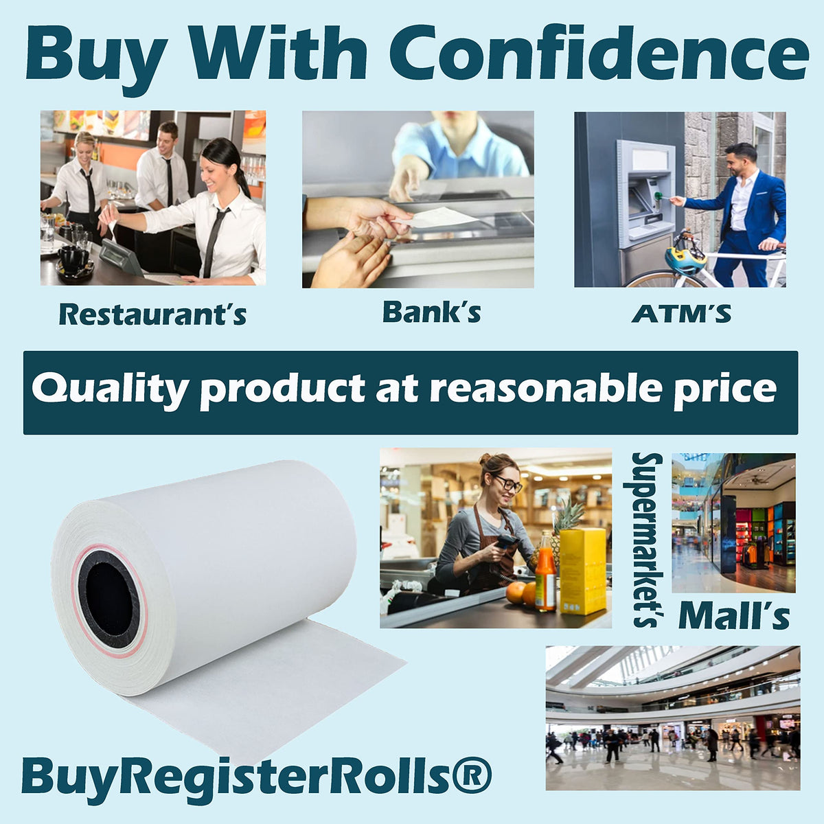 (50 Rolls) 2 1/4 x 50 Thermal Paper Receipt Rolls 2.25 x 50 ft POS Cash Register fits All Credit Card Terminals ๐ All In One Marketplace Canada