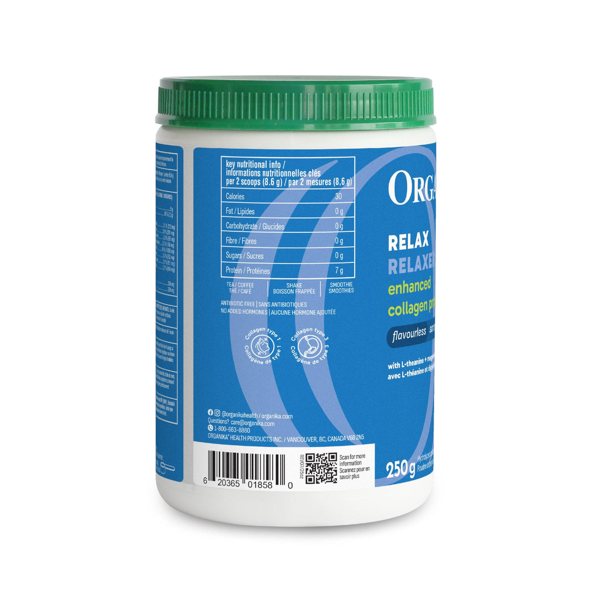 Organika Enhanced Collagen Relax Powder with Magnesium Bisglycinate and L-Theanine- Provides Calming Effect, Aids in Sleep, Sustained Energy Levels Throughout the Day- 250g ๐ All In One Marketplace Canada