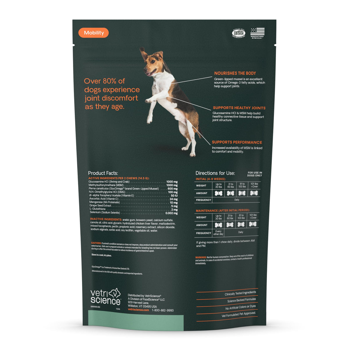 VETRISCIENCE Glycoflex Clinically Proven Hip and Joint Supplement with Glucosamine for Dogs, Chicken, 60 Chews - Vet Recommended Mobility Support Supplement with DMG, MSM, and Perna ๐ All In One Marketplace Canada