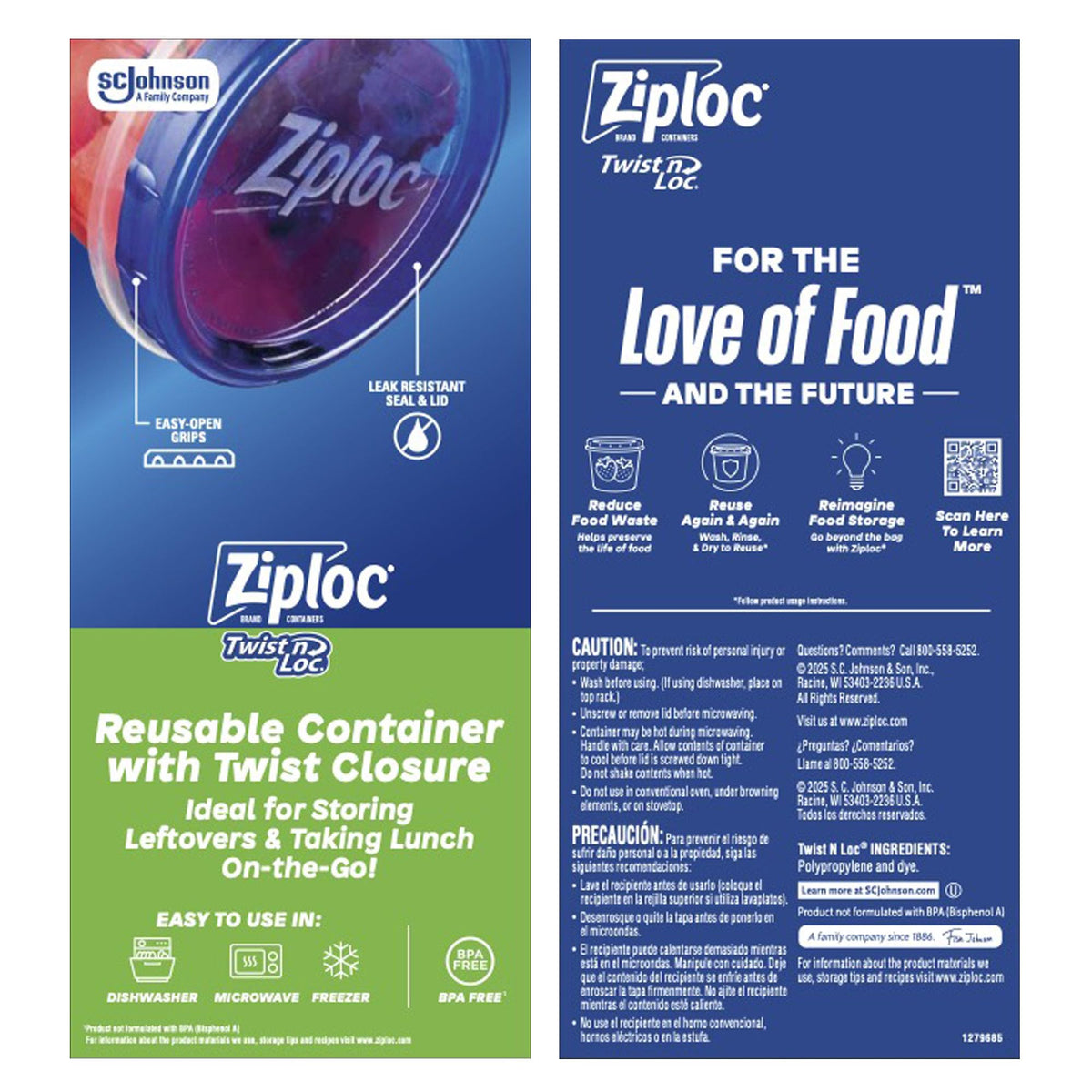 Ziploc Twist N Loc Reusable Containers, Leak-Proof Lid, Keeps Food Fresh, BPA Free, Microwave, Freezer and Dishwasher Safe Food Storage for Lunch and Leftovers, 9 Containers, 2 Cup Capacity ๐ All In One Marketplace Canada
