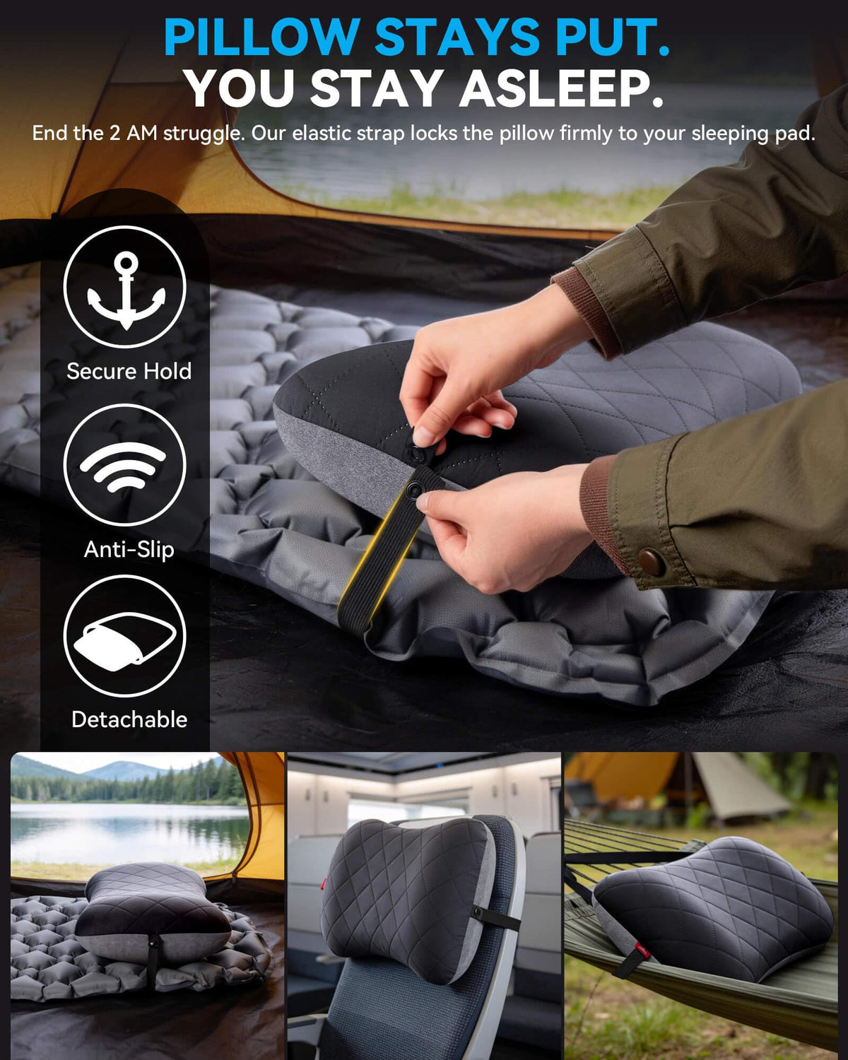 Hikenture Camping Pillow with Removable Cover - Ultralight Inflatable Pillow for Neck Lumber Support - Upgrade Backpacking Pillow - Washable Travel Air Pillows for Camping, Hiking, Backpacking (Black) ๐ All In One Marketplace Canada