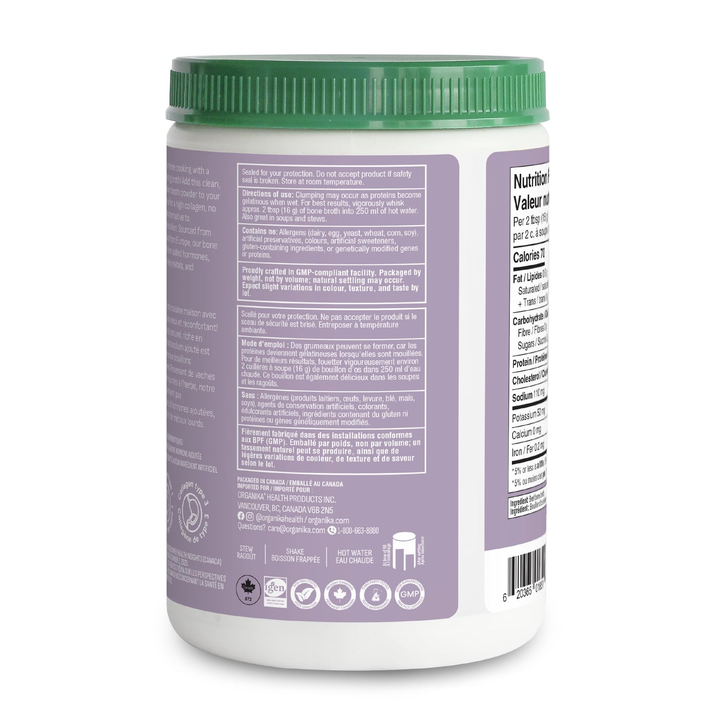 Organika Canadian-Made Beef Bone Broth Powder - Protein and Collagen Rich Bone Broth with Glucosamine and hyaluronic acid, from Grass-Fed Cattle whilst being Gluten and Dairy Free, Keto Friendly 300g ๐ All In One Marketplace Canada