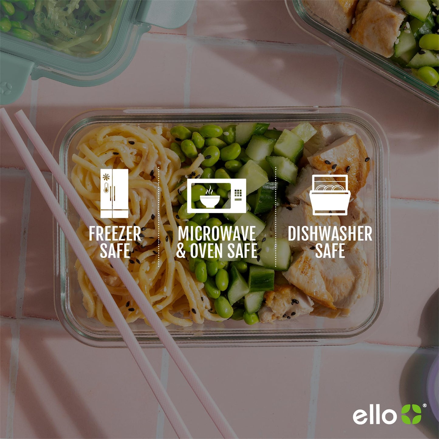Ello Color Lock 3.4 Cup 10PC, 5 Pack Glass Meal Prep Sets Leak-Proof Glass Food Storage Containers with Airtight BPA-Free Plastic Lids, Dishwasher, Microwave, and Freezer Safe, Desert Festival ๐ All In One Marketplace Canada