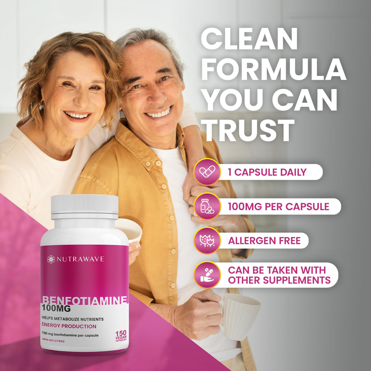 Nutrawave PURE *BONUS SIZE* 150 capsules HIGHEST POTENCY Benfotiamine Complex โ 100mg, Thiamine B1 Supplement, Increased Energy, Nerve Support, All-Natural, Vegan, Gluten Free. 5-month supply ๐ All In One Marketplace Canada