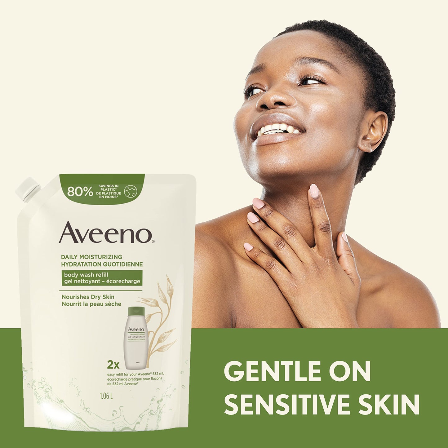 Aveeno Daily Moisturizing Body Wash for Dry & Sensitive Skin with Prebiotic Oat, Hydrating Oat Body Wash Nourishes Dry Skin & Gently Cleanses, Light Fragrance, Sulfate-Free, 1.06L, Refill Pack ๐ All In One Marketplace Canada