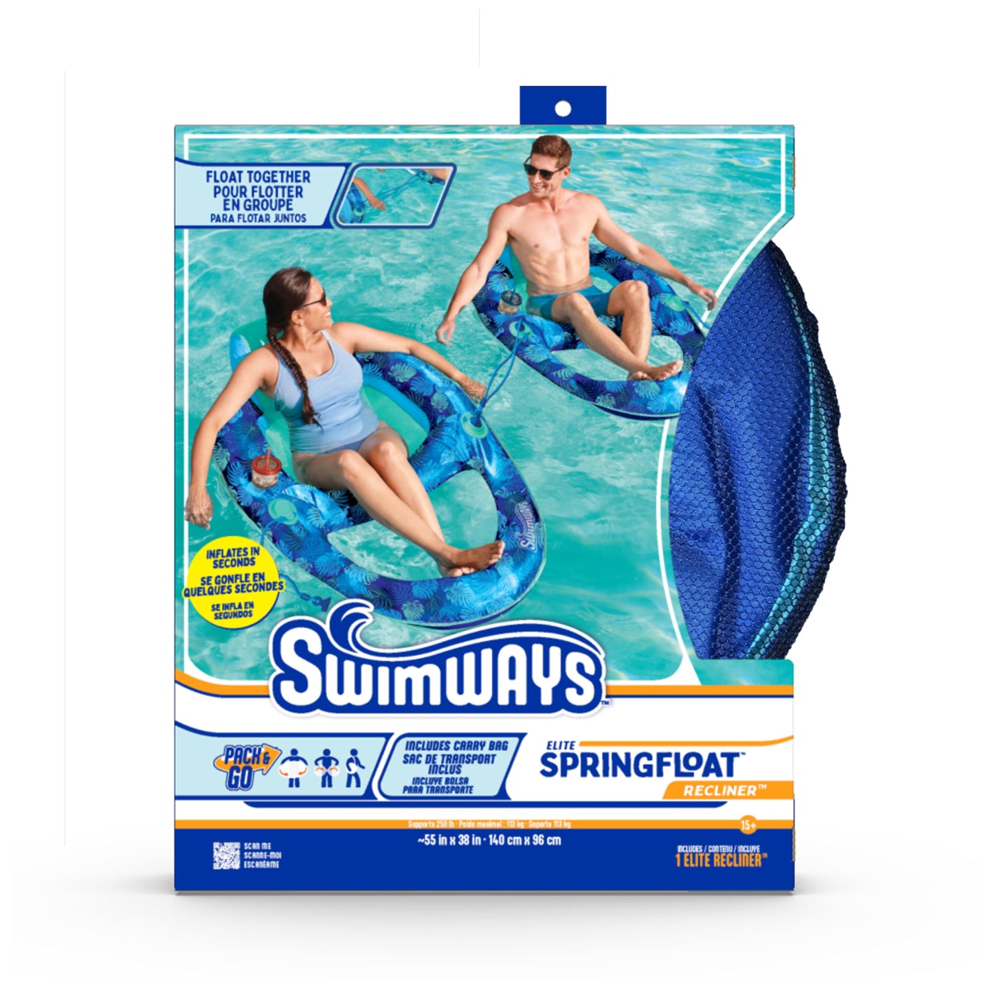 Swimways Elite Spring Float Recliner Pool Lounger, Inflatable Pool Floats Adult with Fast Inflation, Pool Recliner for Adults up to 250 lbs ๐ All In One Marketplace Canada