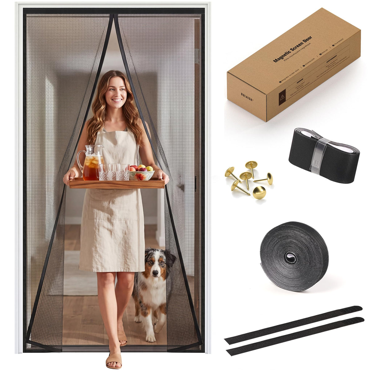 Magnetic Screen Door, Heavy Duty Fiberglass Moustiquaire Magnétique, Screen Mesh with Automatic Block Closure, Walk Through Easily for Kids Pets,Fits Door Size up to 36-38" W x 80" H 🍁 All In One Marketplace Canada