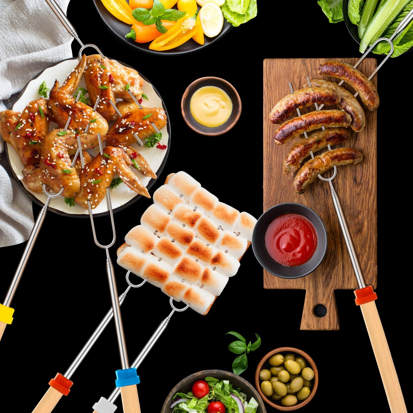 Marshmallow Roasting Sticks, Telescoping Smores Sticks for Open Fire Pit, 32 Inch Long Marshmallow Toasting Barbecue Forks Smores Skewers for Campfire Camping Hotdog Hot Dog Bonfire Grill, 5 Pack ๐ All In One Marketplace Canada