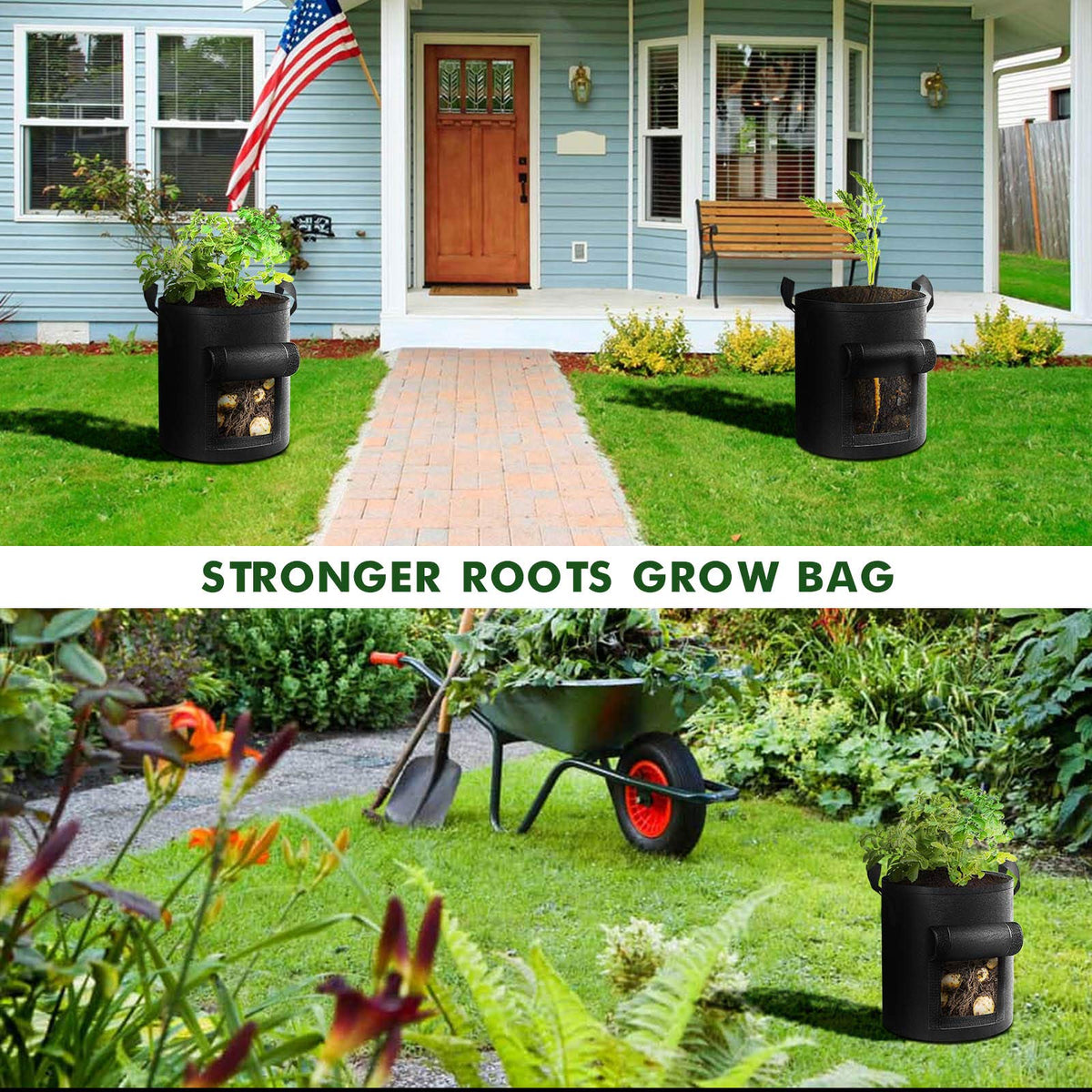 Cavisoo 5-Pack 10 Gallon Potato Grow Bags, Garden Planting Bag with Reinforced Handle, Thickened Nonwoven Fabric Pots for Tomato, Vegetable and Fruits ๐ All In One Marketplace Canada