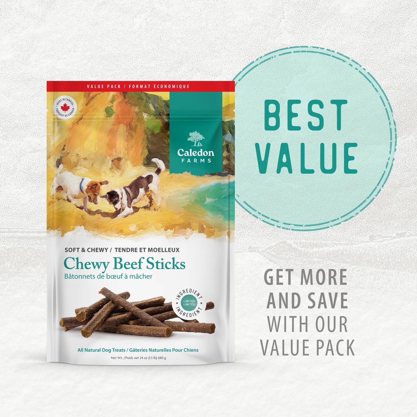 Caledon Farms, Value Pack Chewy Beef Sticks, 680 g, Dog Treats ๐ All In One Marketplace Canada