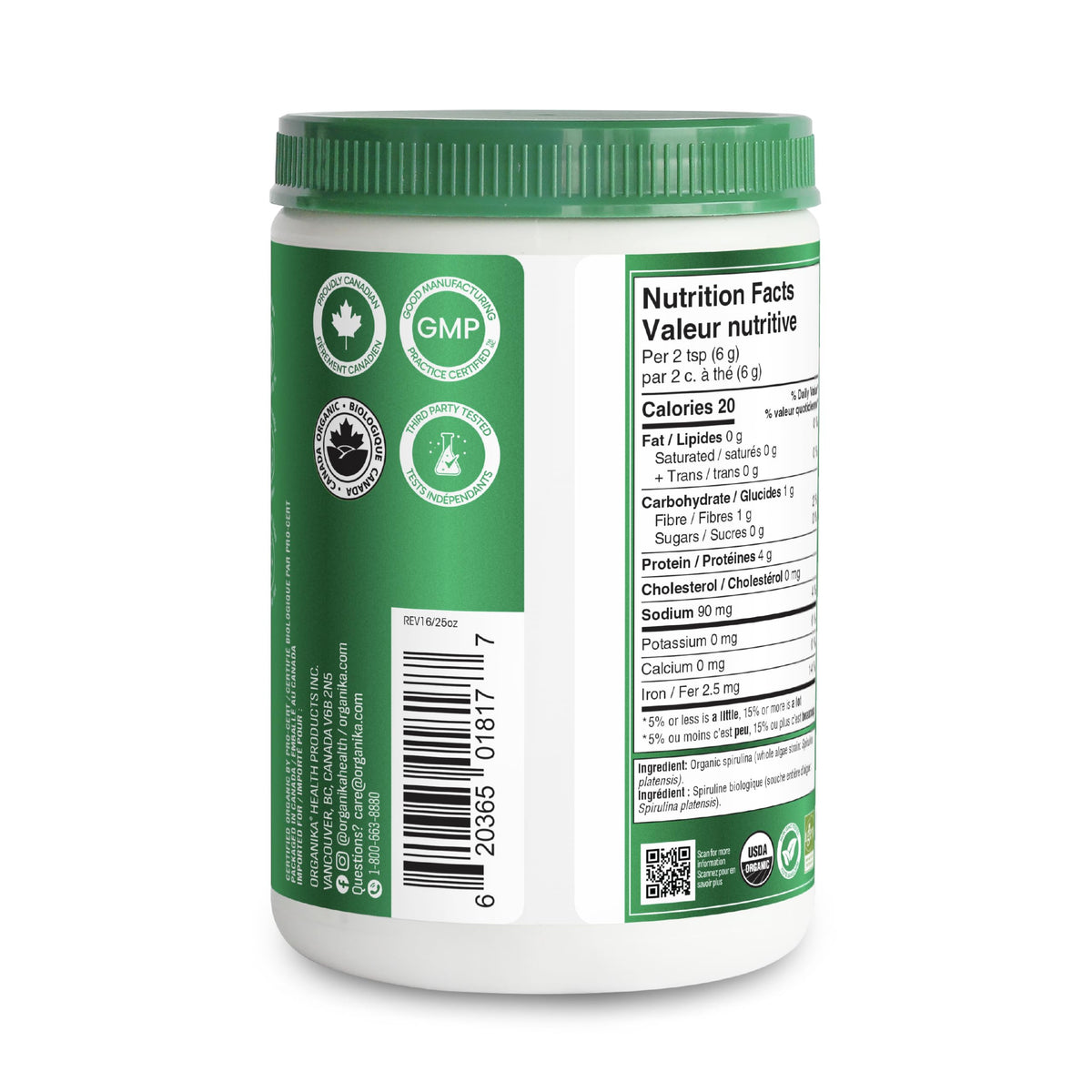 Organika Canadian-Made Certified Organic Spirulina Powder- Superfood, 3rd Party Tested, Pristine Sourcing, Vegan- 300g ๐ All In One Marketplace Canada