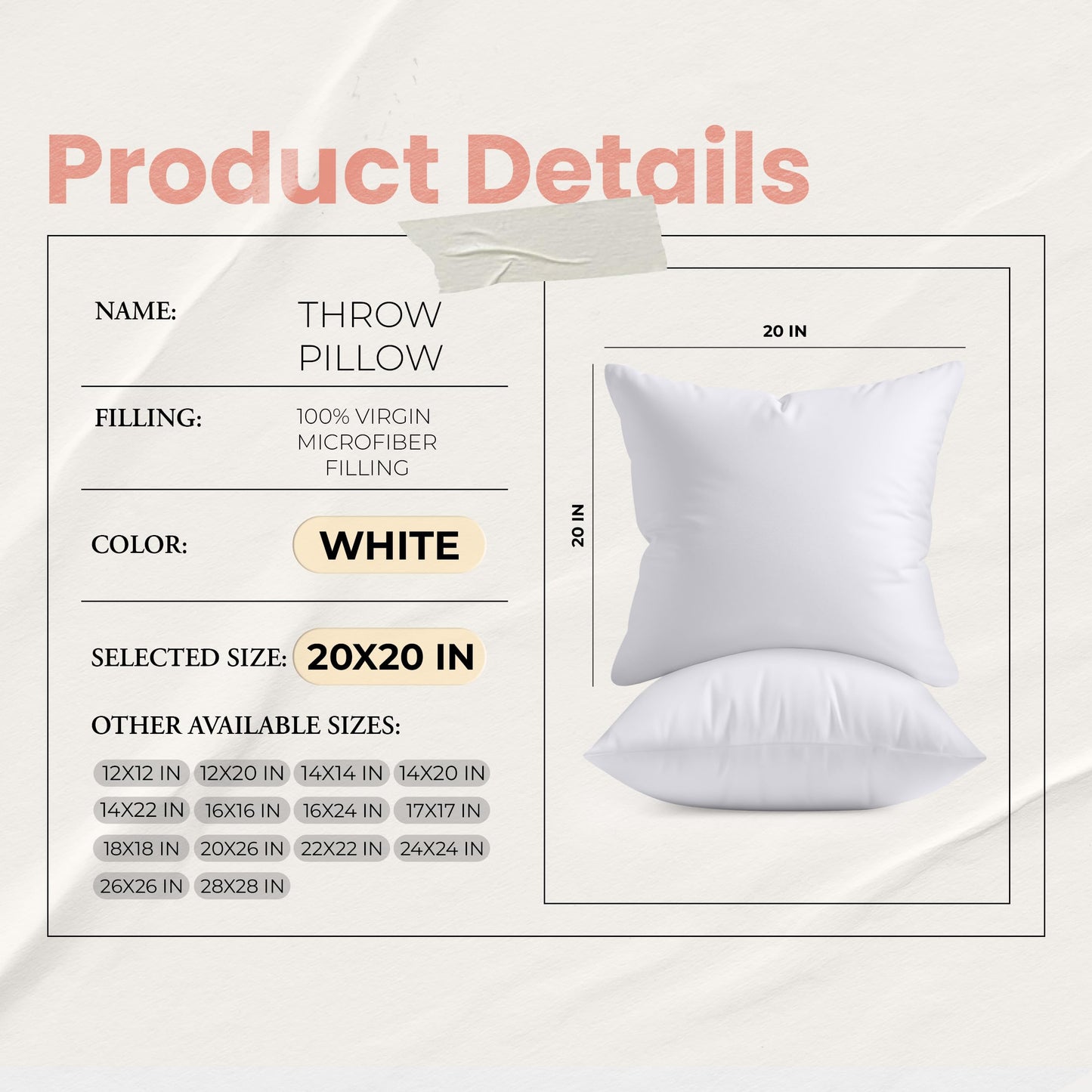 Utopia Bedding Throw Pillows Insert (Pack of 2, White) - 20 x 20 Inches Bed and Couch Pillows - Indoor Decorative Pillow ๐ All In One Marketplace Canada