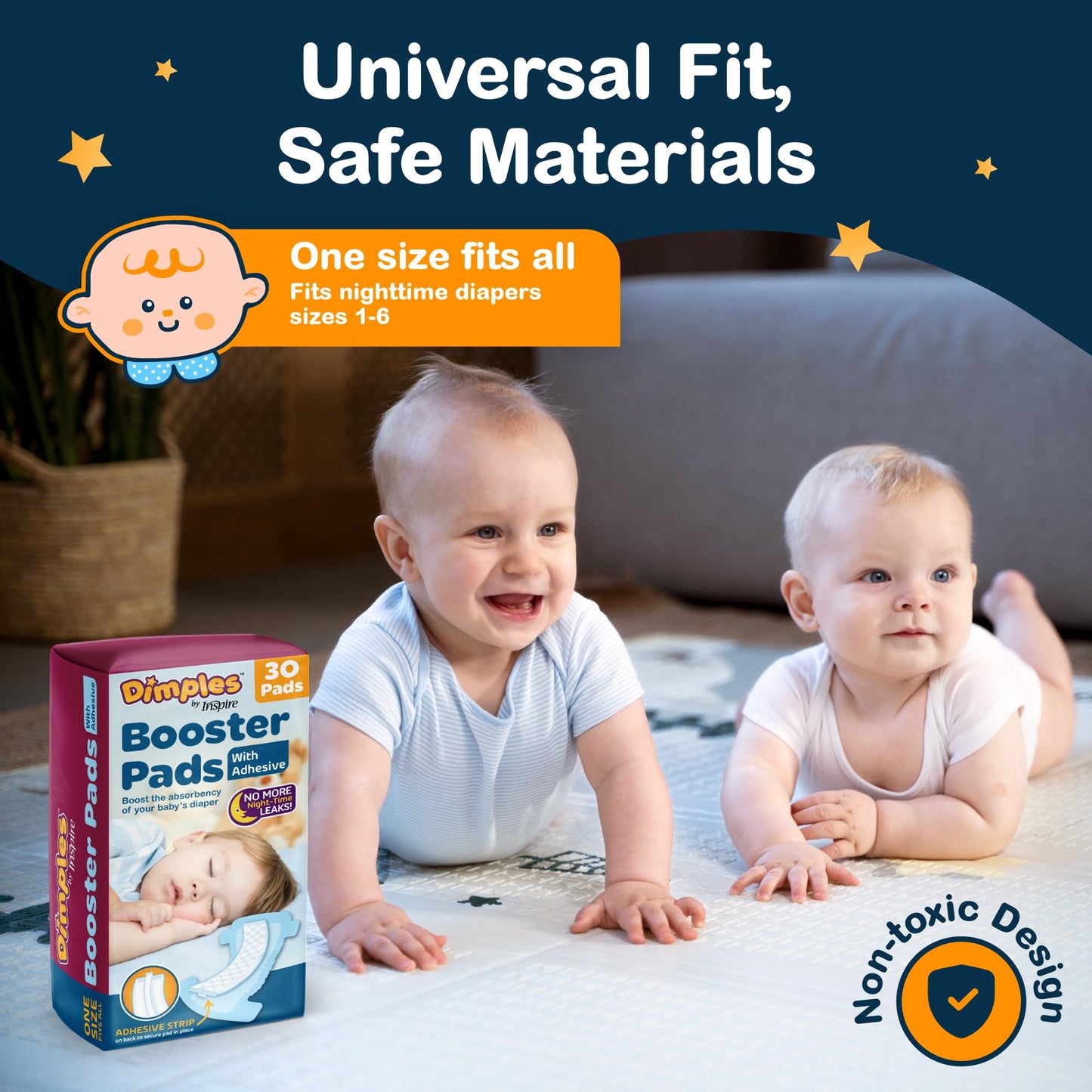 Inspire Dimples Booster Pads, Baby Diaper Doubler with Adhesive - Boosts Diaper Absorbency - No More leaks 30 Count (with Adhesive for Secure Fit) (30 Count) ๐ All In One Marketplace Canada