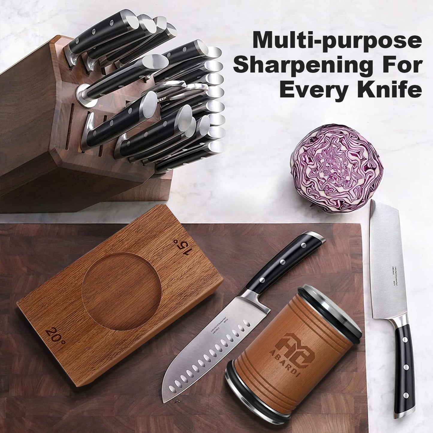 Abardi Rolling Knife Sharpener, Knife Sharpening with Diamonds Made Easy, Knife Sharpeners Kit with 15 & 20 Degree Magnetic Angle, Kitchen Gadgets Birthday Gifts for Men Dad Husband Fathers (Walnut) ๏ปฟ ๐ All In One Marketplace Canada