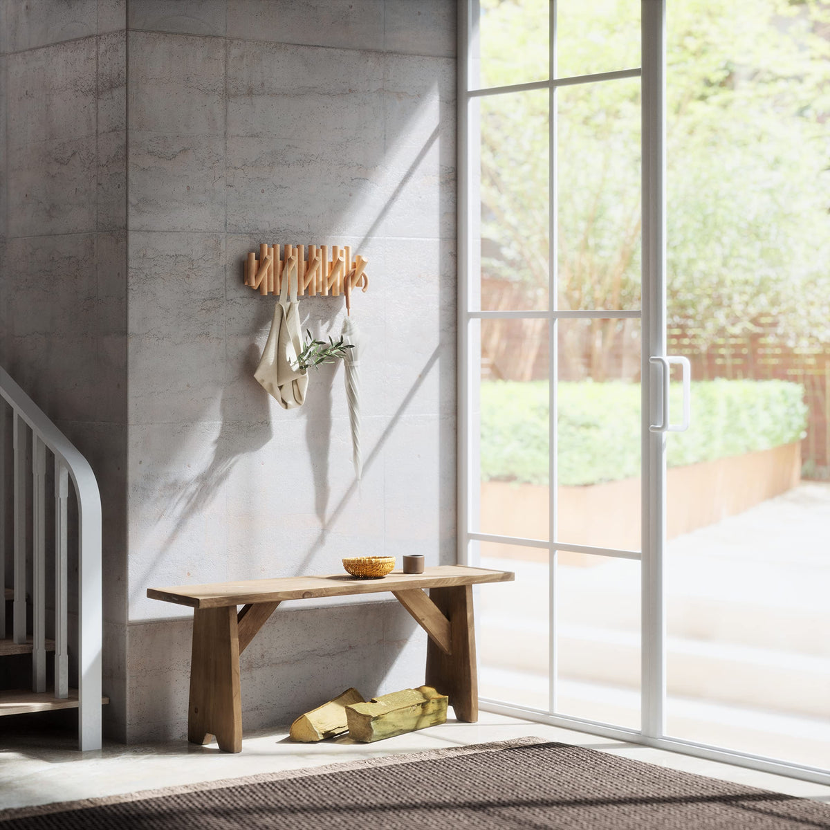 Umbra Picket Coat Rack Wall Mount β 5 Flip-Down Wood Coat Hooks, Modern & Functional Storage, Easy Install Wall Hooks, Natural π All In One Marketplace Canada