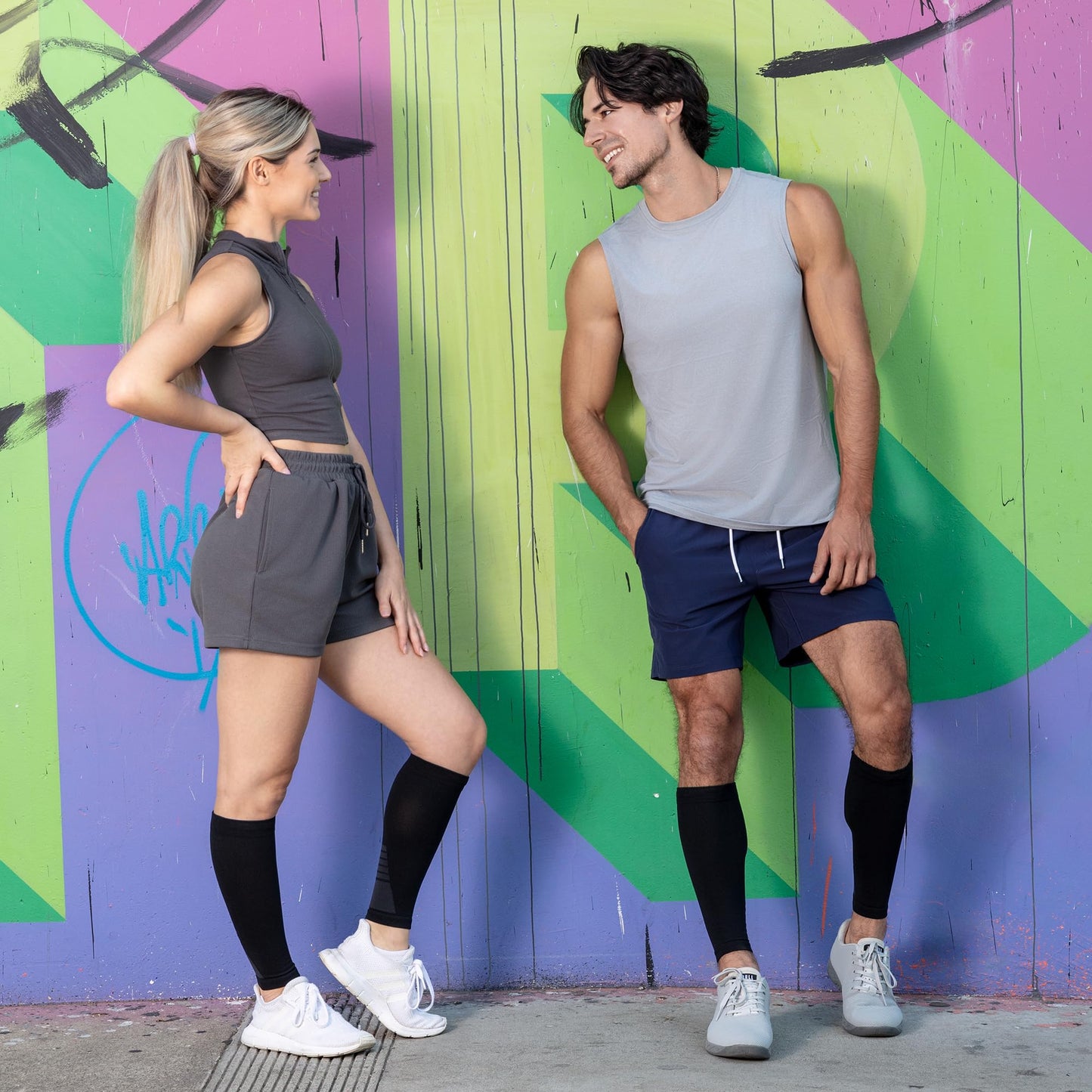 Calf Compression Sleeves for Men and Women - (1 Pair) Footless Compression Socks Support for Varicose Vein, Nursing, Pregnancy, Running - PhysFlex Leg Sleeve Brace for Shin Splints, Pain Relief and Reduces Swelling (Black, Medium)