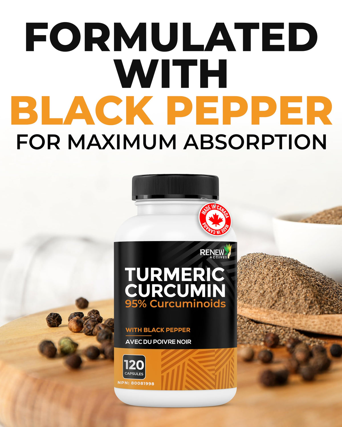RENEW ACTIVES Turmeric Curcumin โ Ultra Potent 95% Curcuminoids with BioPerine Black Pepper for Maximum Absorption โ Supports Joint Health, Mobility, Digestion & Liver โ Made in Canada โ 120 Capsules ๐ All In One Marketplace Canada
