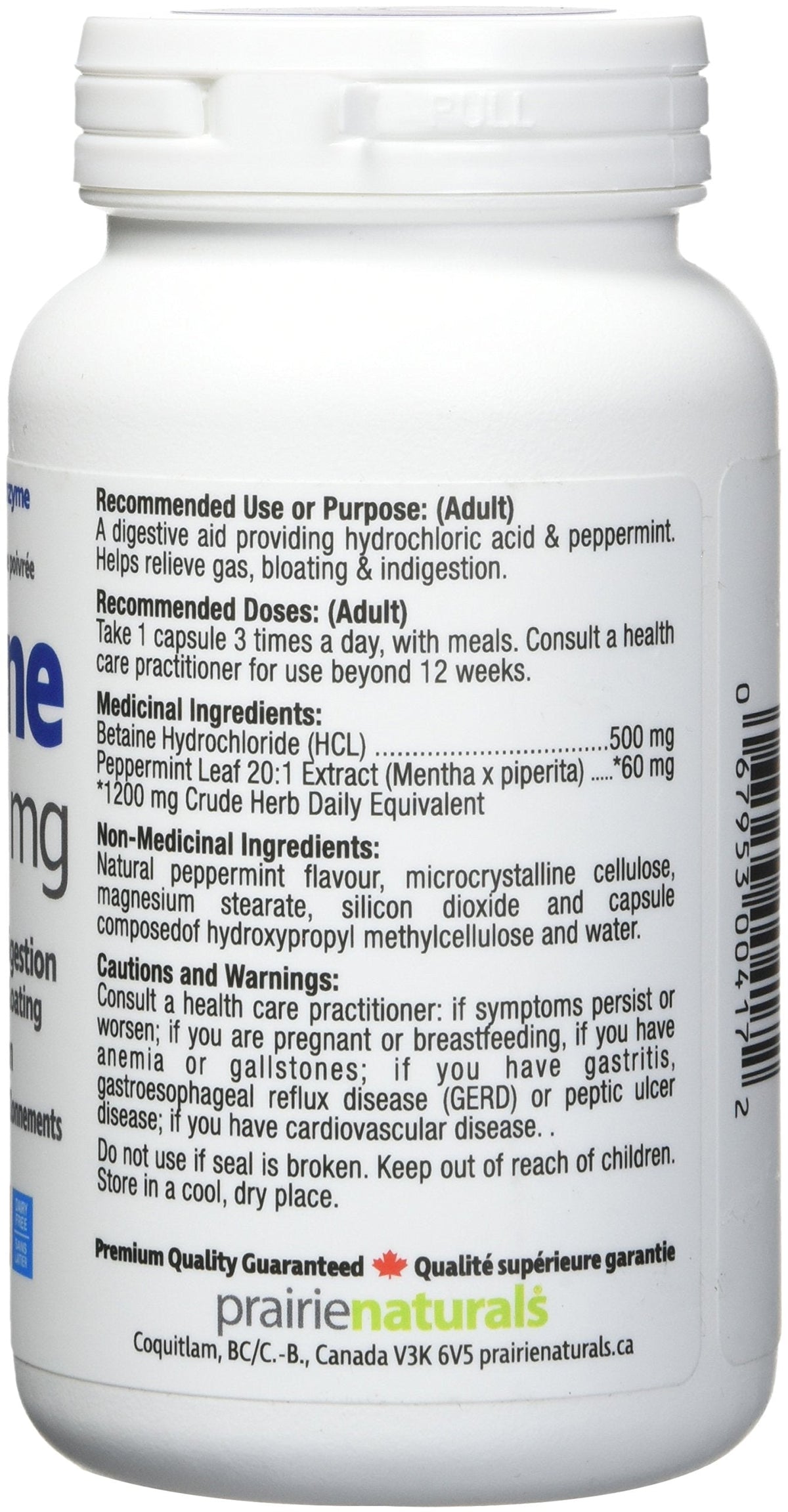 Prairie Naturals Betaine HCL 500mg VCaps - 120 Count ๐ All In One Marketplace Canada