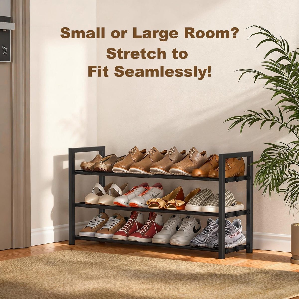Roylvan 3-Tire Expandable Shoe Rack, 17"-31" Adjustable Stackable Free Standing Shoe Shelf Storage Fits 6-12 Pairs Shoes, Heavy Duty Reinforced Metal Shoes Organizer for Closet Entryway Doorway Dorm ๐ All In One Marketplace Canada