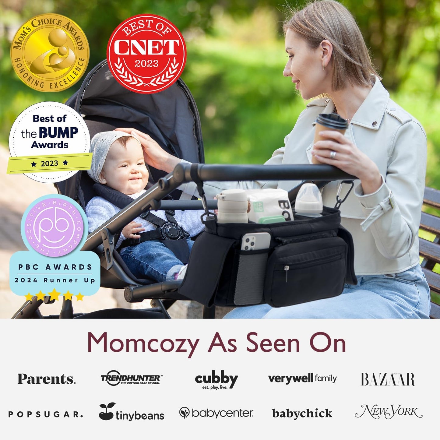 Universal Stroller Organizer with Insulated Cup Holder by Momcozy - Detachable Phone Bag & Shoulder Strap, Fits for Stroller like Uppababy, Baby Jogger, Britax, BOB, Umbrella and Pet Stroller ๐ All In One Marketplace Canada