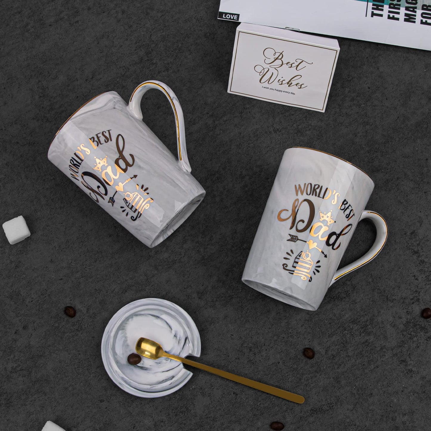 Fathers Day Gifts Presents for Dad - Dad Birthday Gift from Daughter, Son - World' s Best Dad Mug - Christmas Gift for Dad, New Dad, Husband - 14oz Grey Ceramic Coffee Mug, Greeting Card, Gift Box ๐ All In One Marketplace Canada