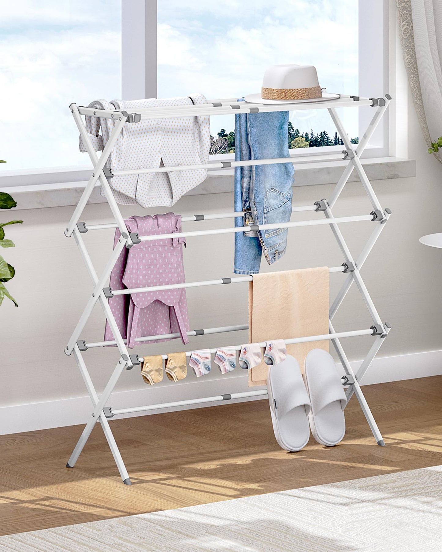 APEXCHASER Clothes Drying Rack, Expandable Drying Rack Clothes, Collapsible 3 Tiers Foldable Laundry Rack Indoor, for Baby Clothe Towels Bibs, White, 37.6inch ๐ All In One Marketplace Canada