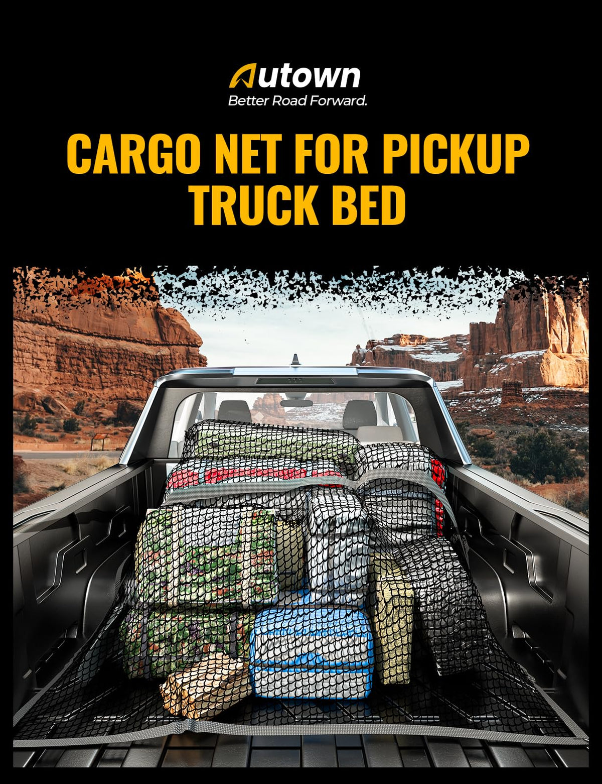 AUTOWN Cargo Net for Pickup Truck Bed - Stretchable 4'x4' to 7'x7', High Elastic Fine Mesh 1''x1'' with 8 Metal Carabiners - Ideal for ATV, SUV, UTV, Truck and Boat Use (Single Layer) ๐ All In One Marketplace Canada