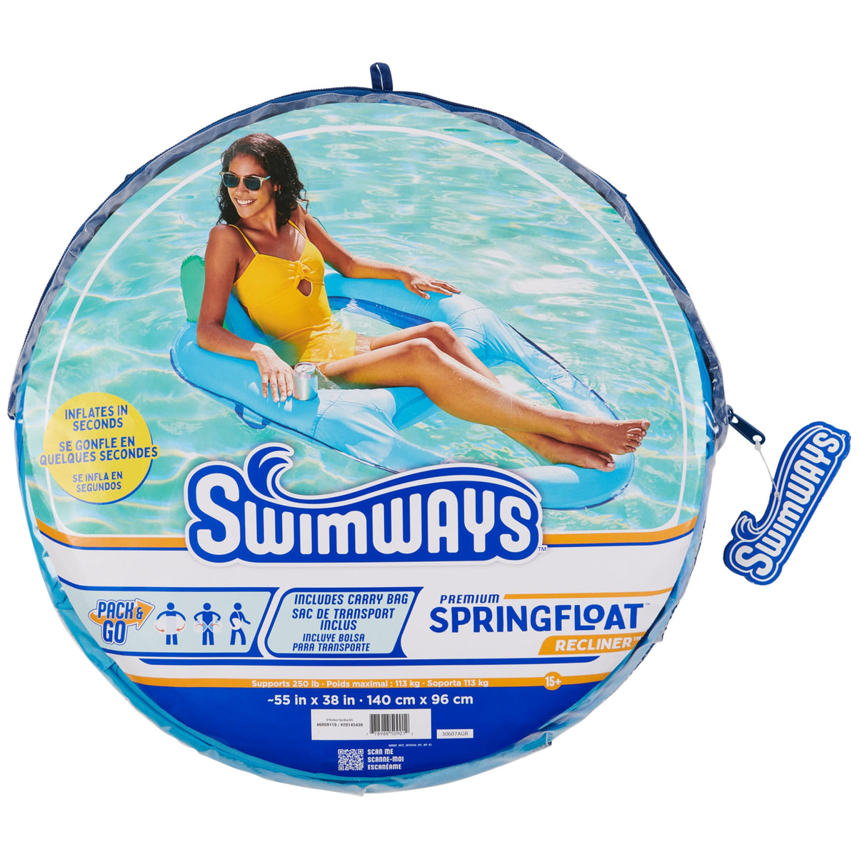 SwimWays Spring Float Premium Recliner Pool Lounger, Inflatable Pool Floats Adult with Fast Inflation for Ages 15 & Up, Sky Blue ๐ All In One Marketplace Canada