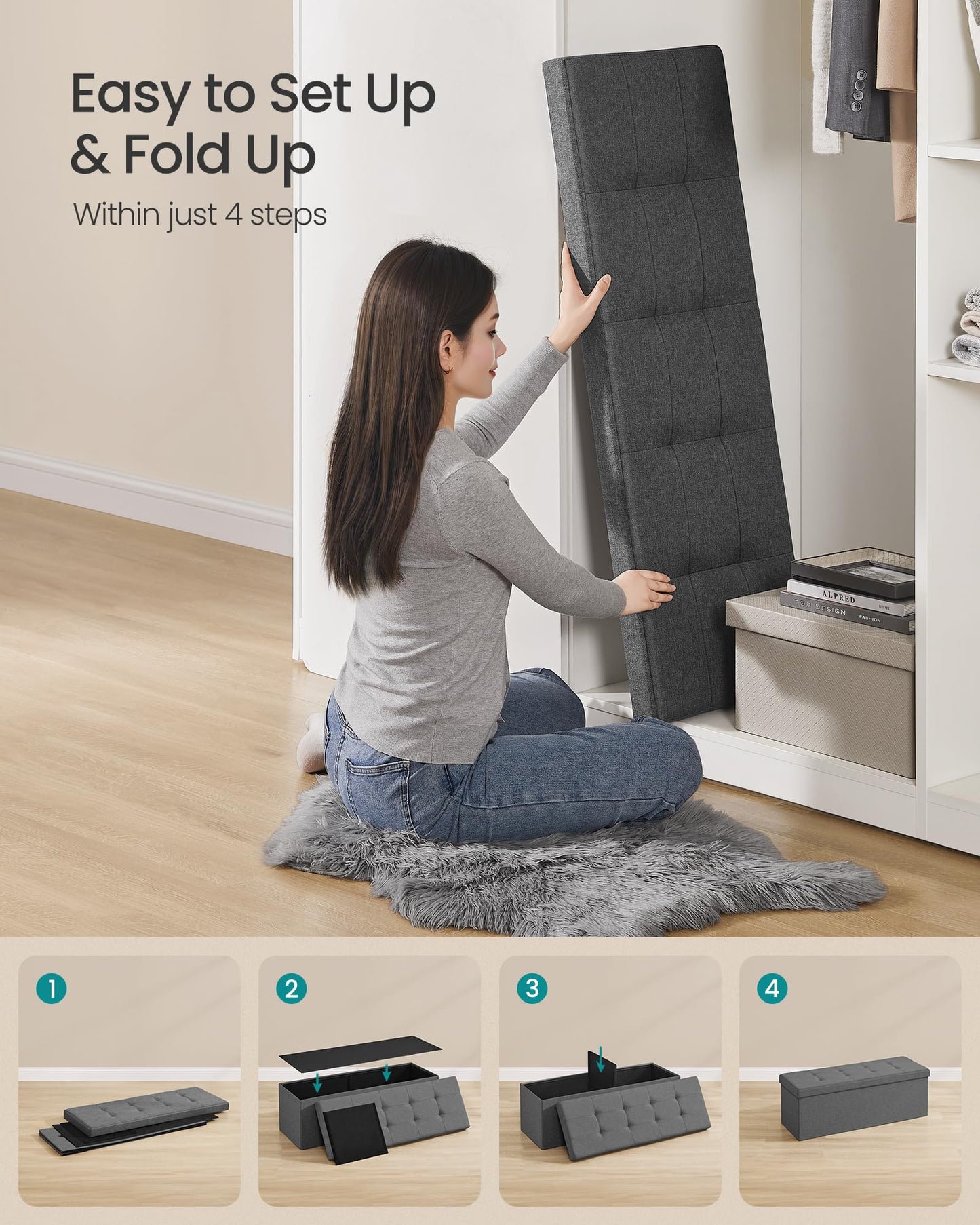 SONGMICS 110 cm Folding Storage Ottoman Bench, Padded Seat ๐ All In One Marketplace Canada