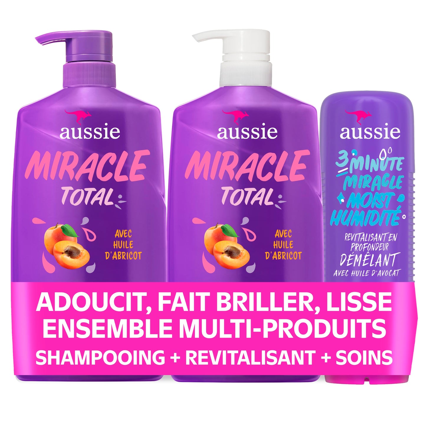 Aussie Total Miracle 3-Piece Set: Shampoo 778 mL, Conditioner 778 mL, 3 Minute Miracle Deep Conditioner Hair Treatment 236 mL, Infused with Apricot and Australian Macadamia Oil, 1.79 L Total š All In One Marketplace Canada