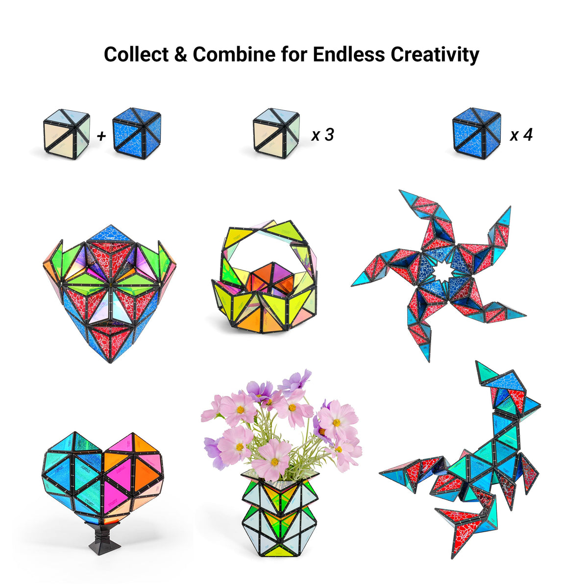 TOSY Magnet Pyramid Glow - 1 Cube Transforms into 1 Billion Shapes, 12 Pieces, 243 Rare Earth Magnets, Glowing, Holographic Design Magnet Tiles Creative Puzzle STEM/STEAM Toy ๐ All In One Marketplace Canada