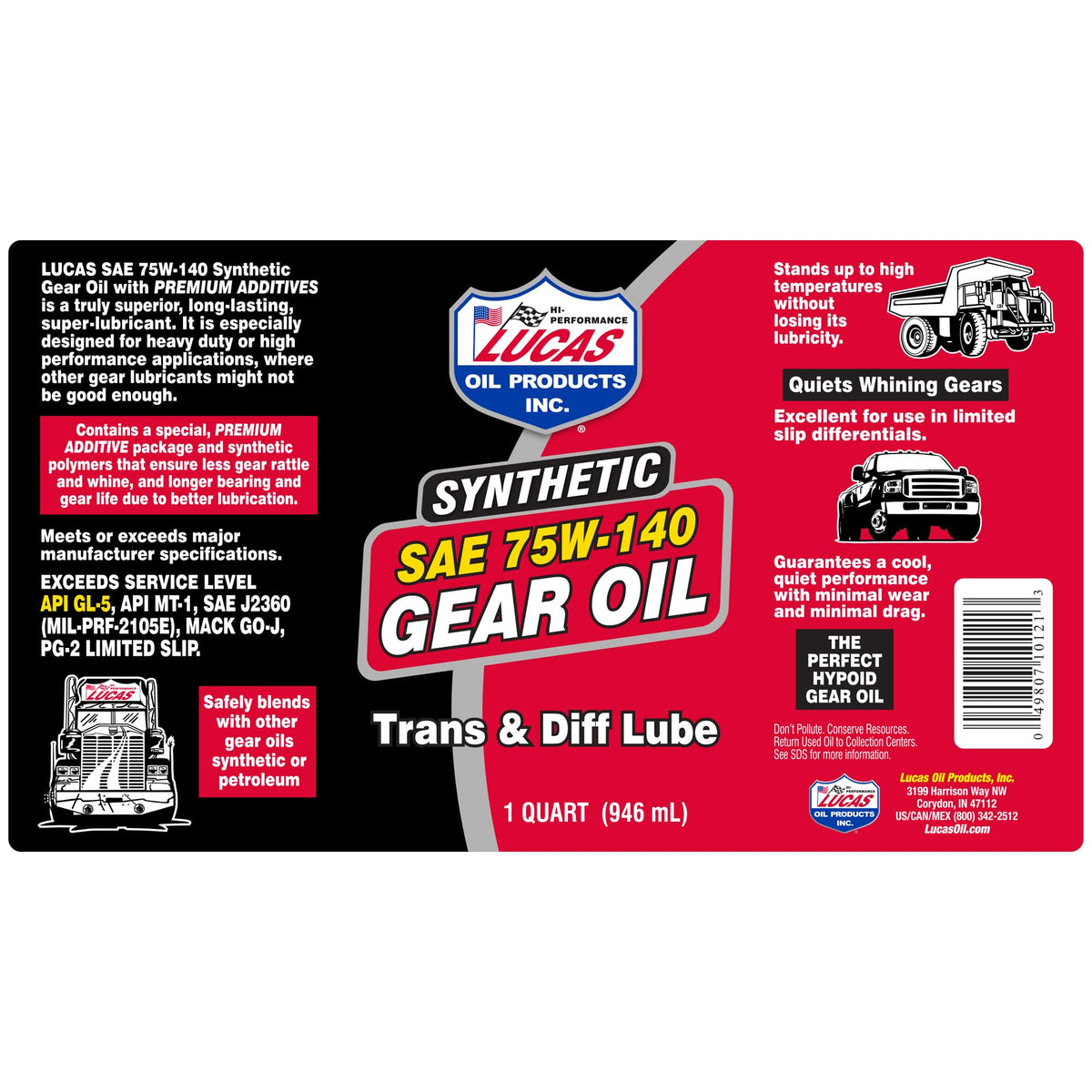 Lucas Oil 10121 SAE 75W-140 Synthetic Transmission and Differential Lube - 1 Quart ๐ All In One Marketplace Canada