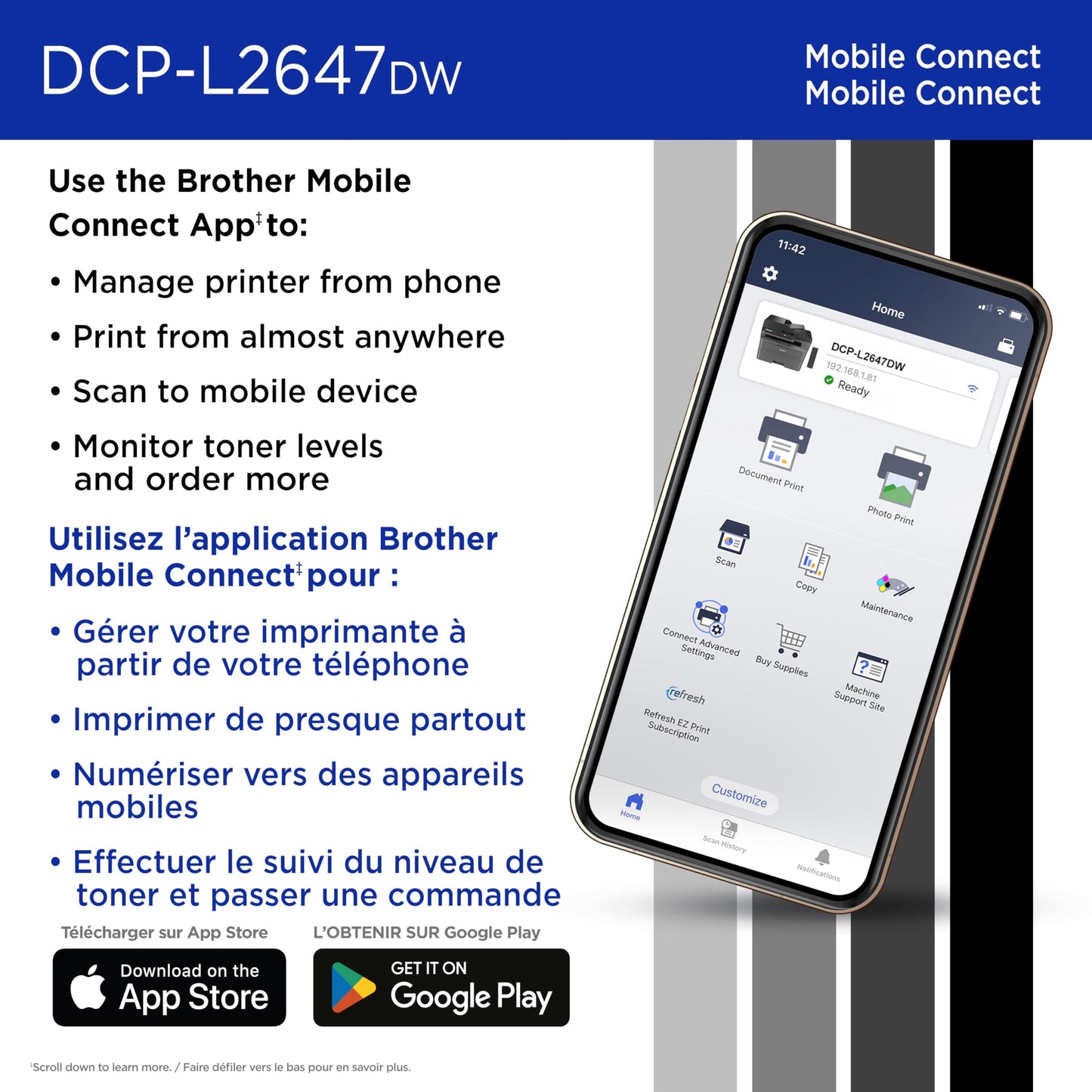 Brother DCP-L2647DW Compact Wireless Monochrome Laser Printer with Scanner, 250-Sheet PaperTray ๐ All In One Marketplace Canada