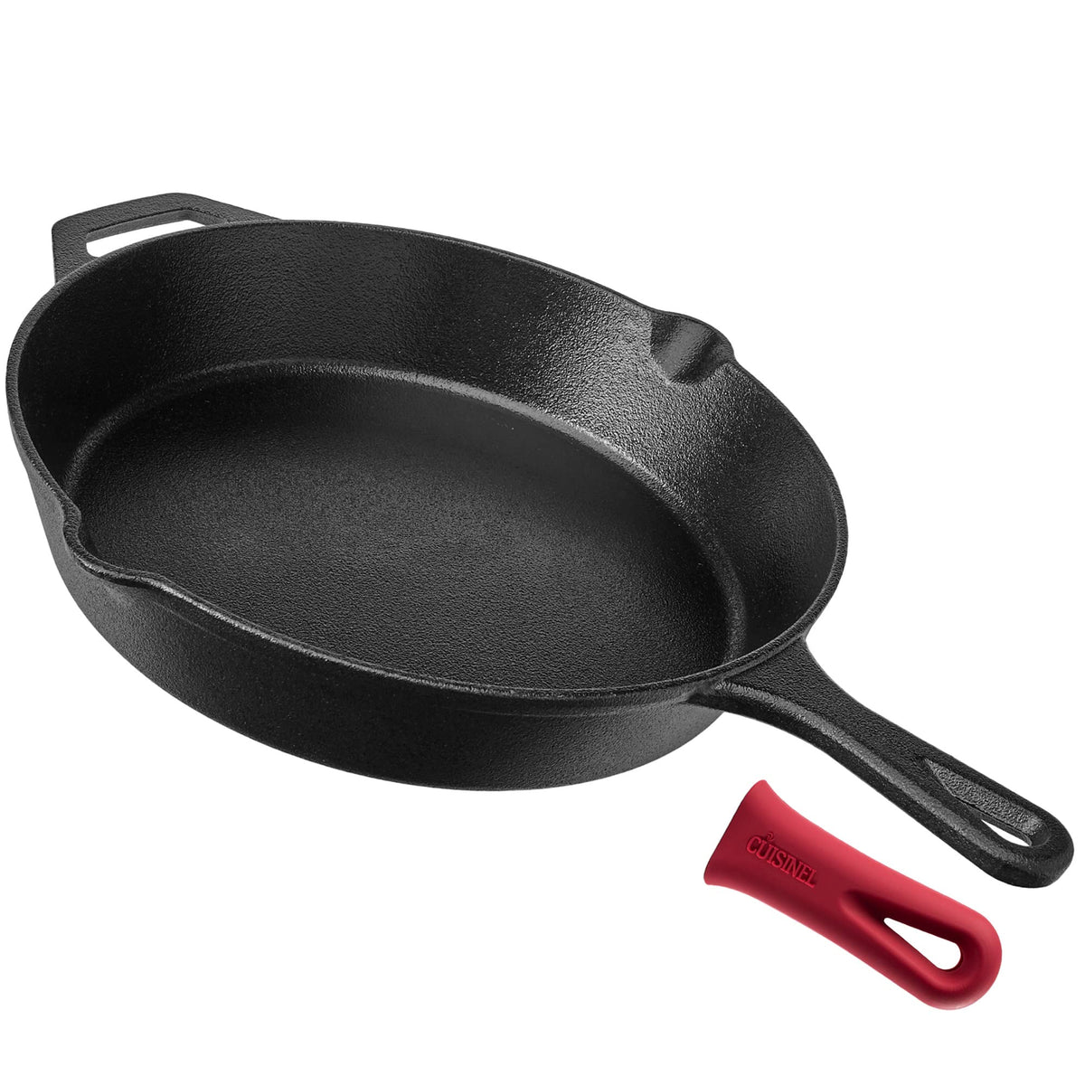 Cast Iron Skillet - 12"-Inch Frying Pan with Assist Handle and Pour Spots + Silicone Grip Cover - Pre-Seasoned Oven Safe Cookware - Indoor/Outdoor Use - Grill, Stovetop, Induction and Firepit Safe 🍁 All In One Marketplace Canada