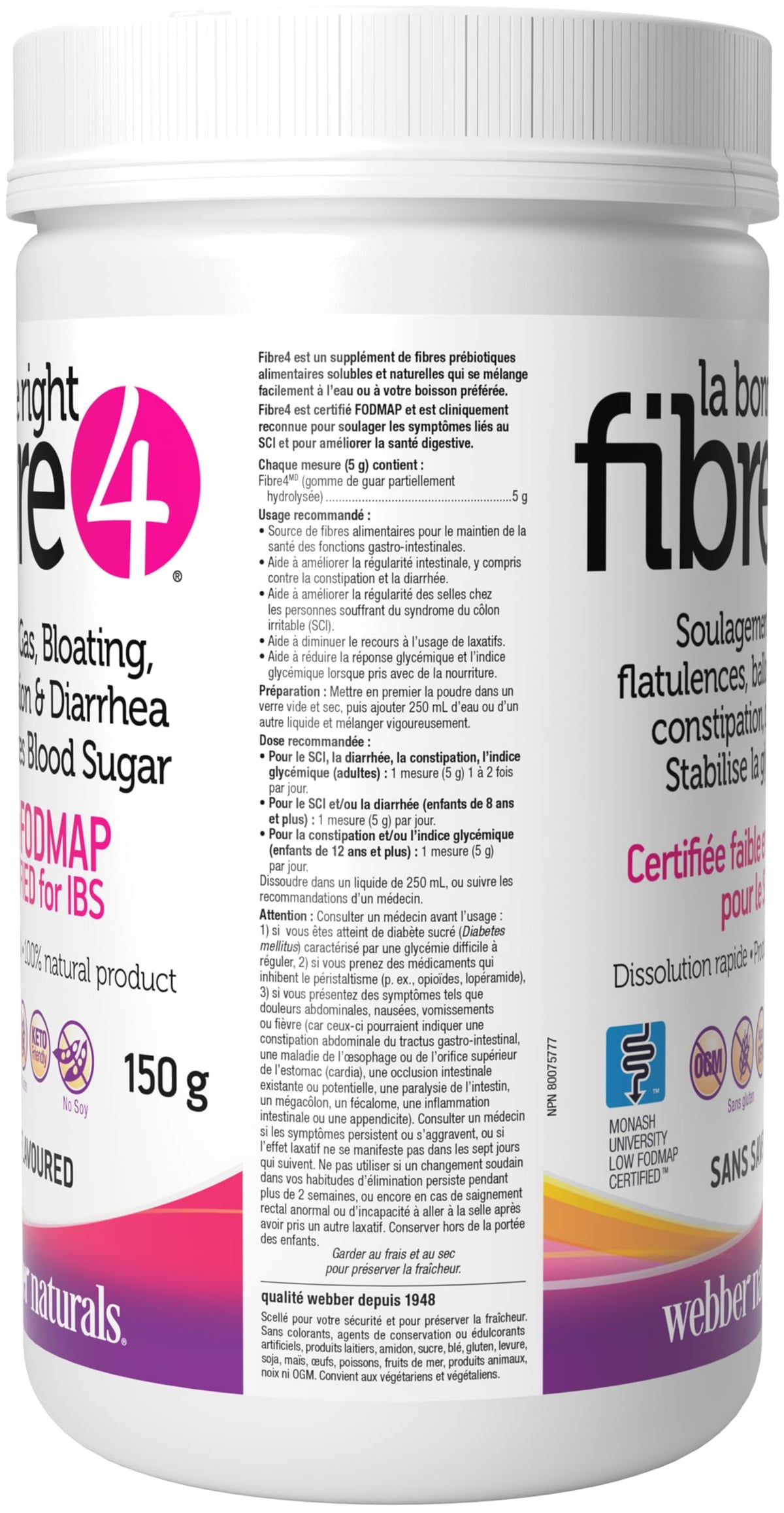 Webber Naturals The Right Fibre4 IBS Intestinal Discomfort 150 g, Unflavoured, 30 Servings, Fibre Supplement for Digestive Health, Low-FODMAP, Vegan ๐ All In One Marketplace Canada