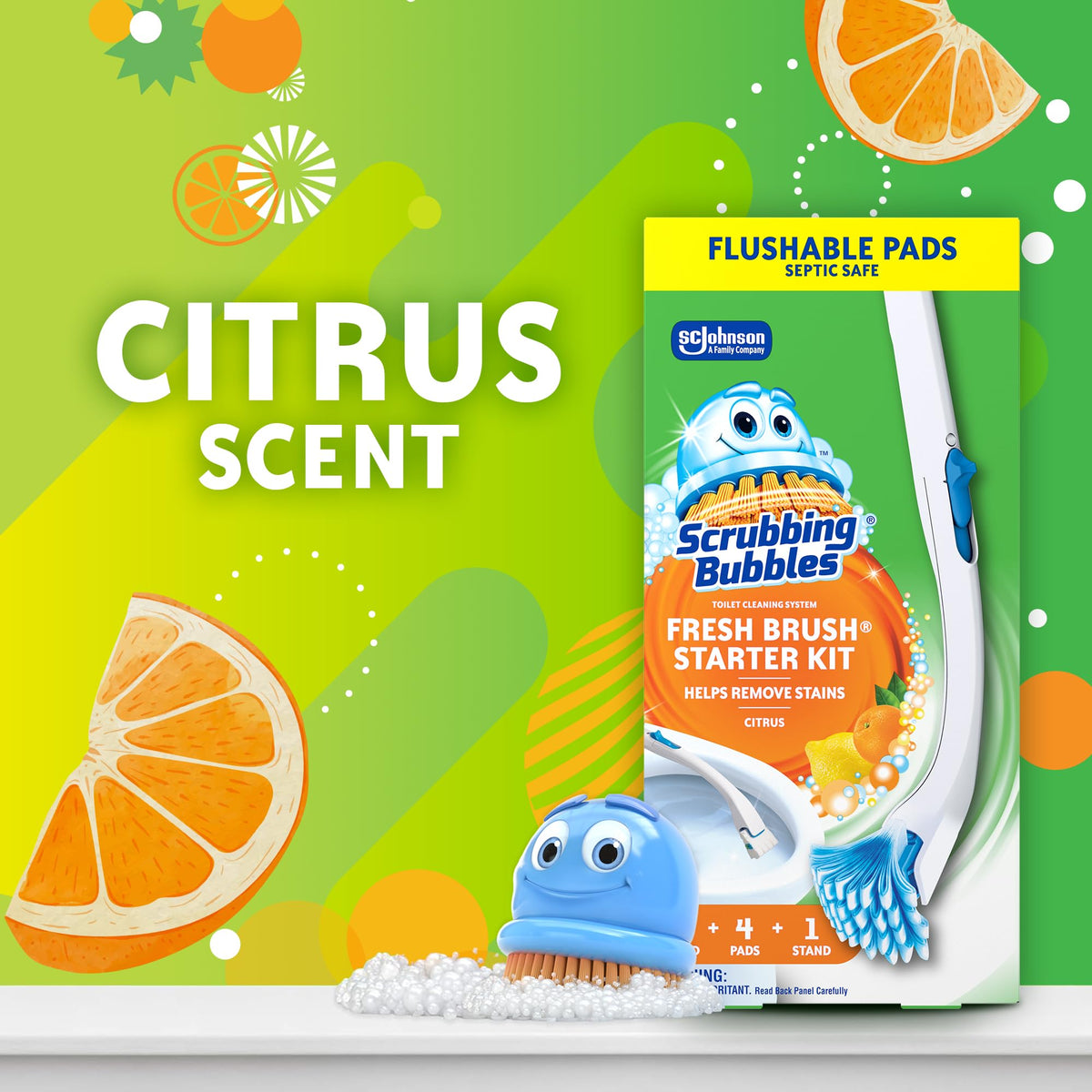 Scrubbing Bubbles Fresh Brush Toilet Bowl Cleaning System Starter Kit, Stain Removing, Citrus Action Scent, Includes: Wand + 4 Refills + 1 Stand ๐ All In One Marketplace Canada