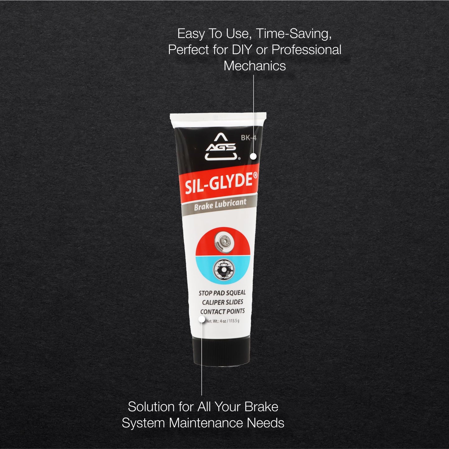 AGS SIL-Glyde 4 oz Tube Silicone Based Brake Assembly Lubricant for Eliminating Disc Brake Squeal - Moisture Proof, Heat Resistant, Rust and Corrosion Protector ๐ All In One Marketplace Canada