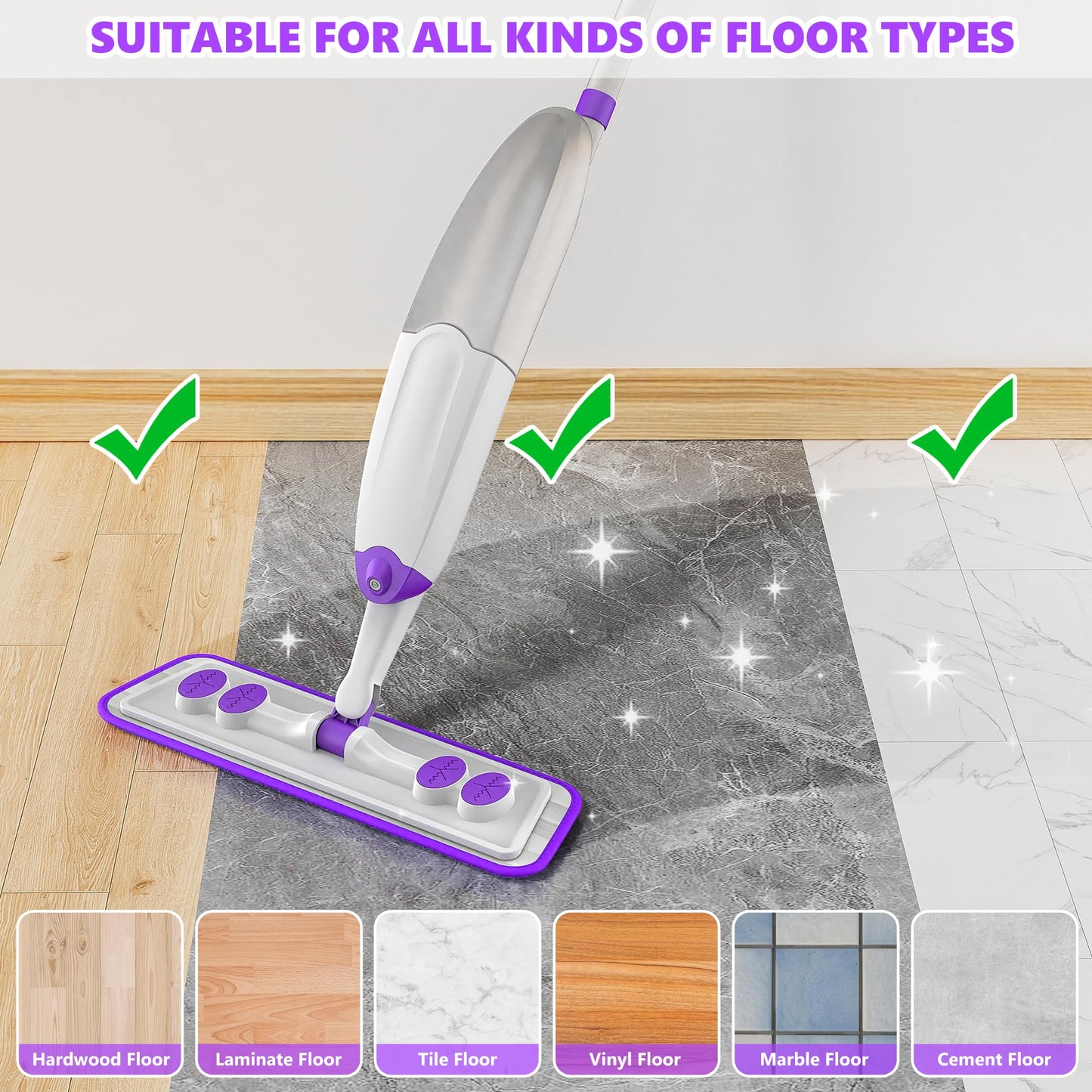 Spray Mops for Hardwood Floor Cleaning, Microfiber Flat Floor Mop with Washable Reusable Pads, Dust Wood Laminate Tile Wet Dry Mopping Head Fit for Disposable Dry Wet Sweeping Refills Cloths ๐ All In One Marketplace Canada