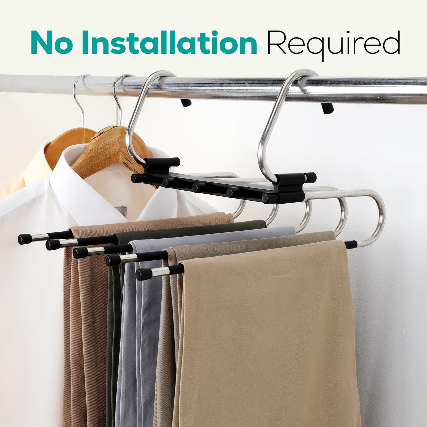 Utopia Home 2 Pack Pants Hangers Space Saving - Clothes Hanger with Stainless Steel Hook & Anti-Slip Design - Closet Organizer for Jeans, Trousers, Skirts, Scarf & Slacks (Black) ๐ All In One Marketplace Canada