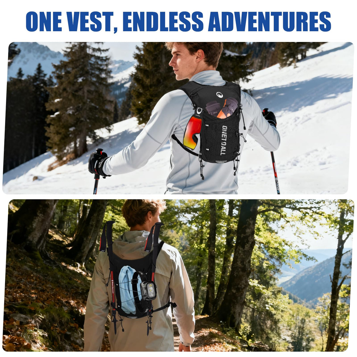 ONETOALL Running Vest for Women & Men, Hydration Backpack 6L - 1x 500ml Flask Included, 16 Reflective Points, Emergency Whistle, Lightweight Breathable for Trail Running, Hiking (Black) ๐ All In One Marketplace Canada