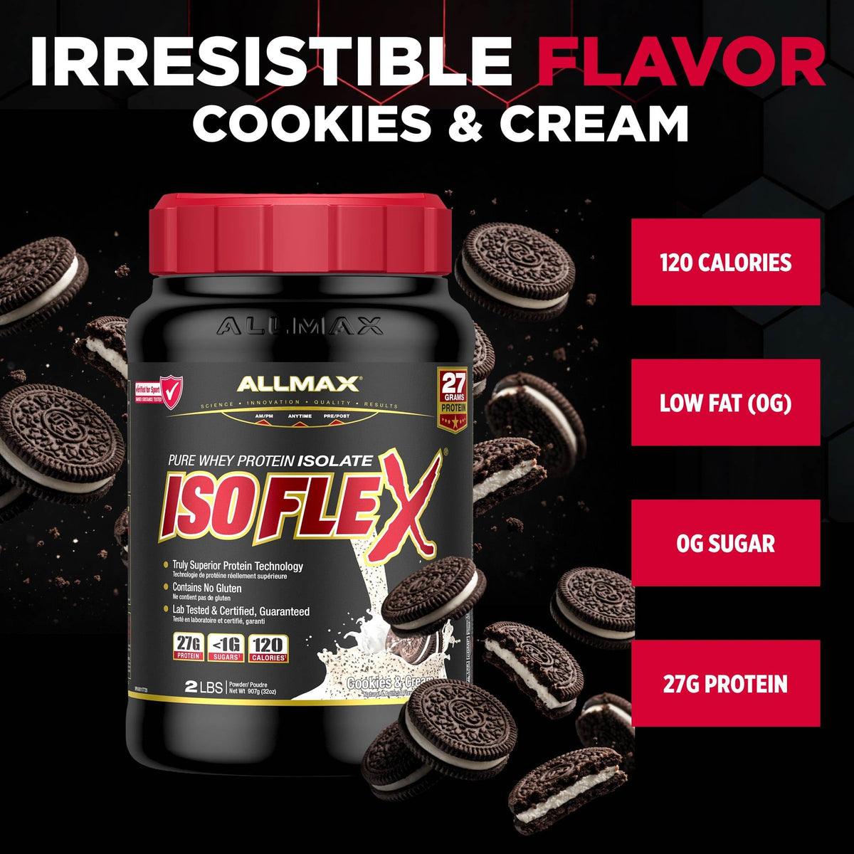 ALLMAX ISOFLEX Whey Protein Isolate, Cookies & Cream, 2 lb ๐ All In One Marketplace Canada