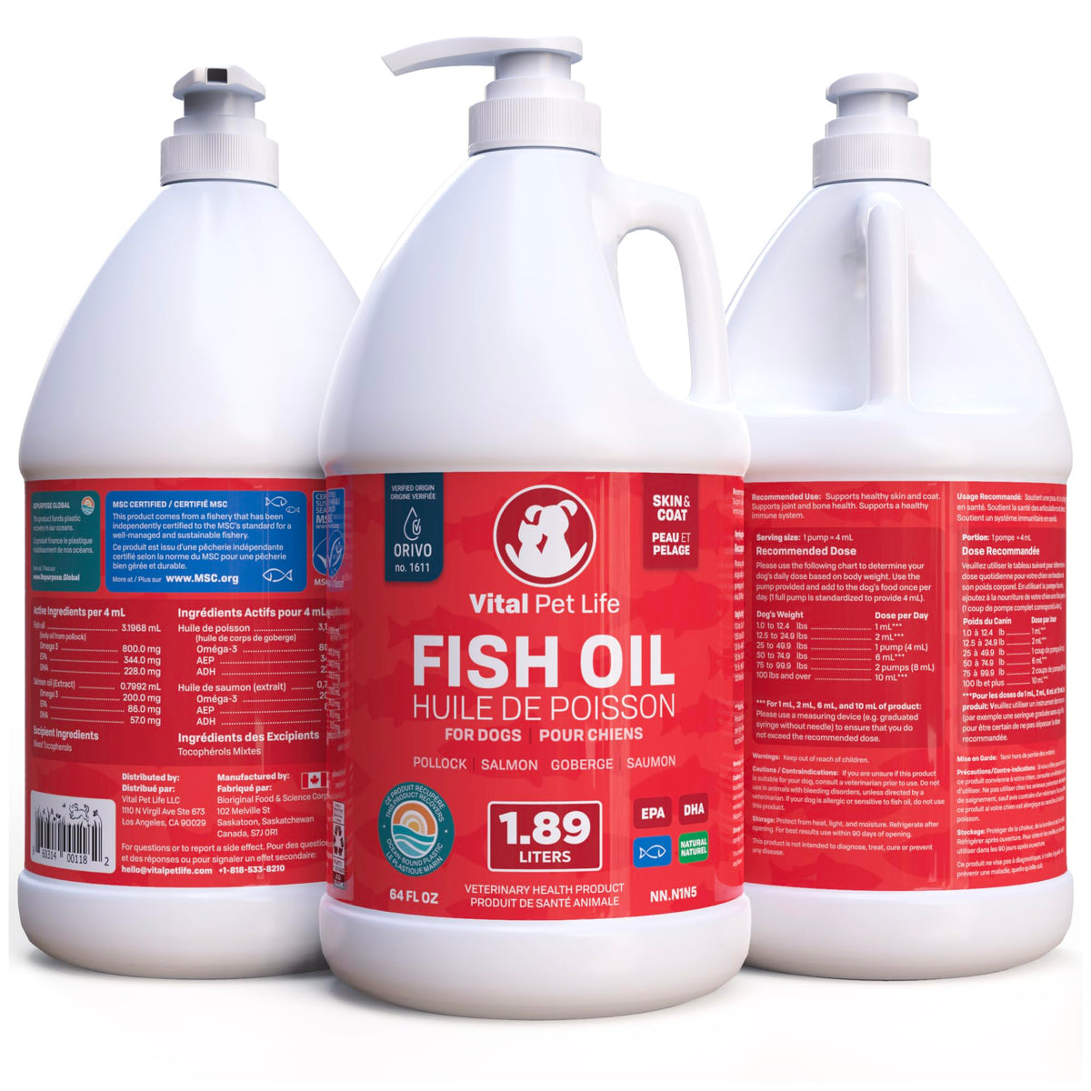 Fish Oil for Dogs 1.89 L - Healthy Skin & Coat, Salmon, Pollock, All Natural Supplement for Pets, Itching Scratching Allergy & Inflammation Defense, Omega 3 EPA DHA, Brain & Heart Health 🍁 All In One Marketplace Canada