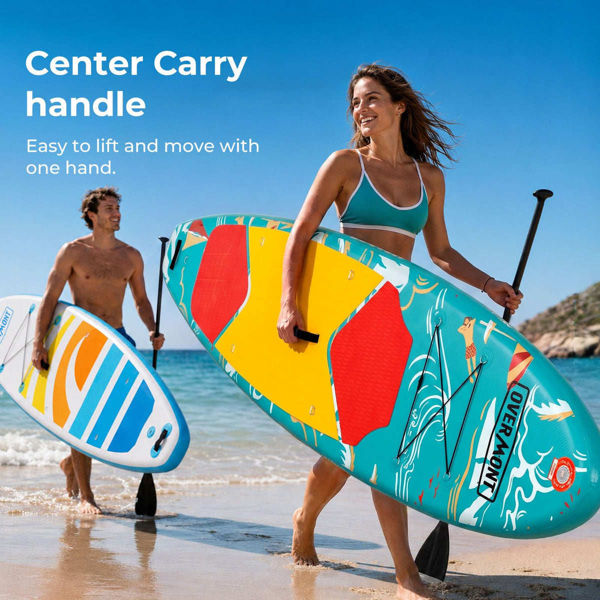 Overmont Inflatable Paddle Board 10'7" x 33" x 6", Extra Wide SUP for Adults & Beginners, 350 lb Stand Up Paddle Board with Adjustable Paddle, Pump, 3 Fins, Leash, Backpack & Repair Kit 🍁 All In One Marketplace Canada
