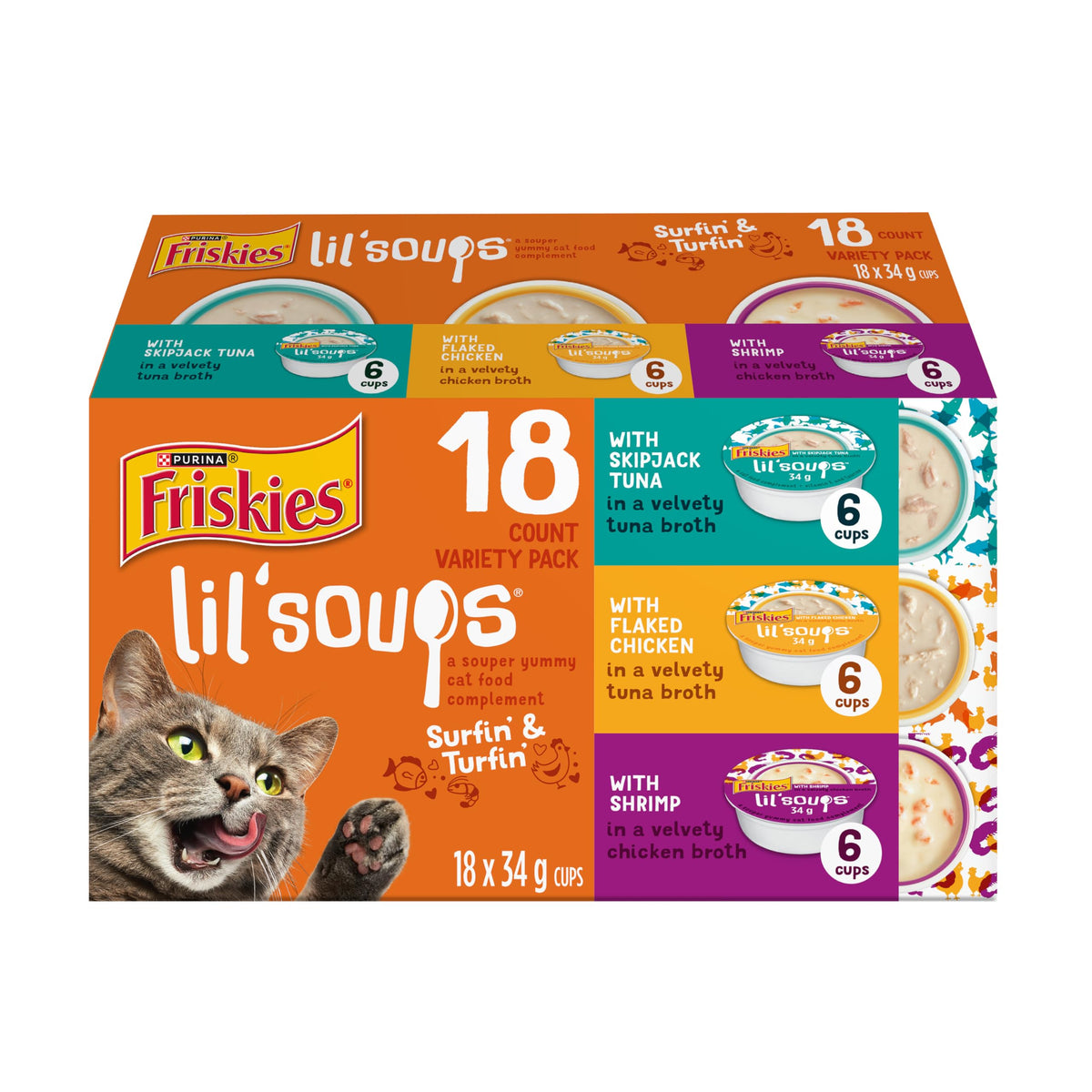 Friskies Lil' Soups Cat Treats, Surfin' & Turfin' Cups 34g (18 Pack x 2) ๐ All In One Marketplace Canada