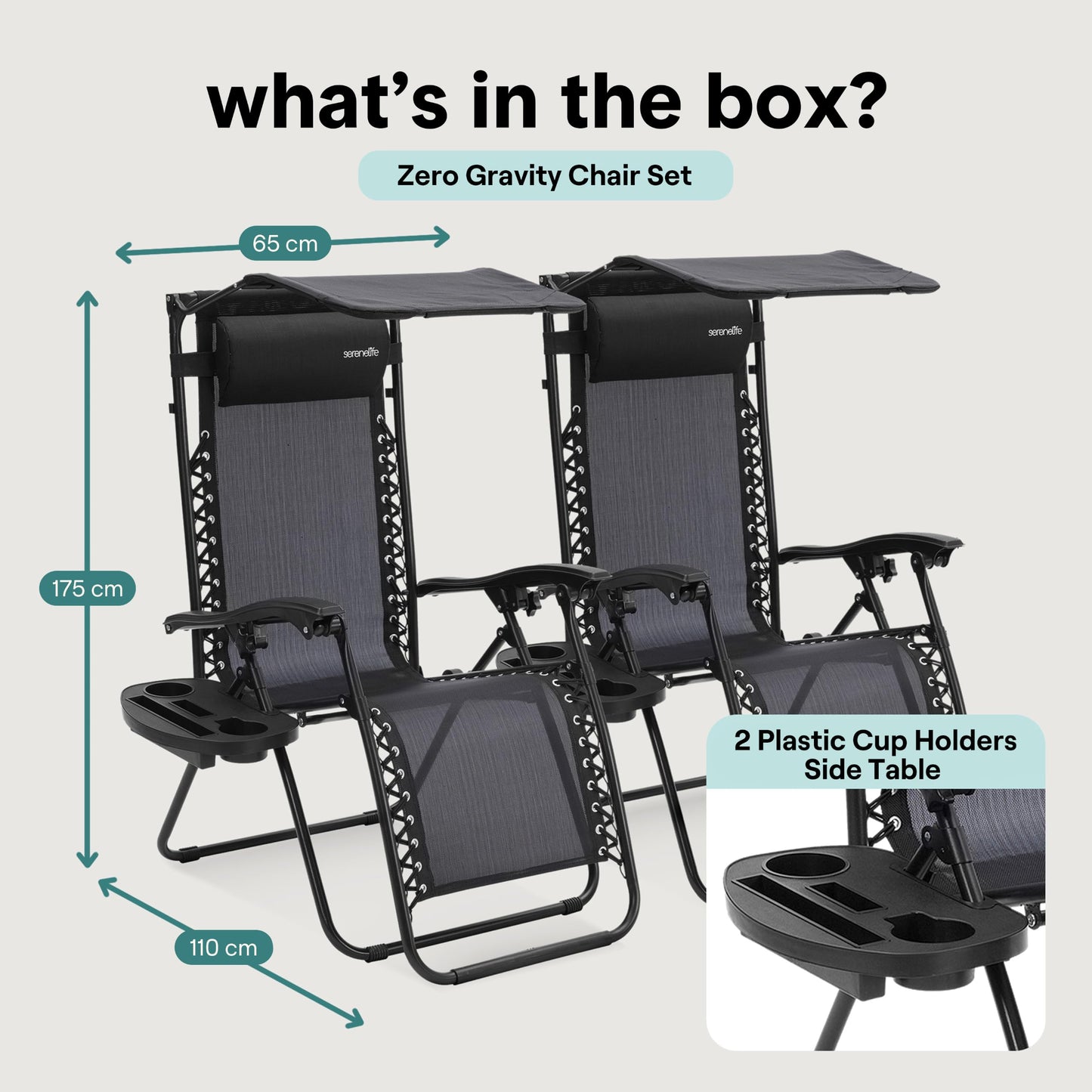 SereneLife Zero Gravity Reclining Chairs Set of 2 โ Adjustable Folding Patio & Beach Lounge Chairs with Cup Holder Tray, Removable Padded Headrest, Weather-Resistant ๐ All In One Marketplace Canada