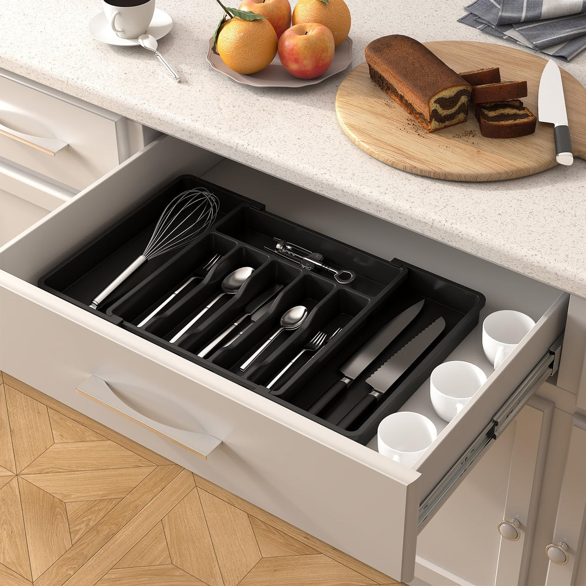 Lifewit Extra Large Cutlery Organizer, Expandable Silverware Drawer Organizer for Kitchen, Adjustable Cutlery Tray Drawer Organizer for Spoon Forks Knives, Cutlery Crocks, 13-22 x 15", Black ๐ All In One Marketplace Canada