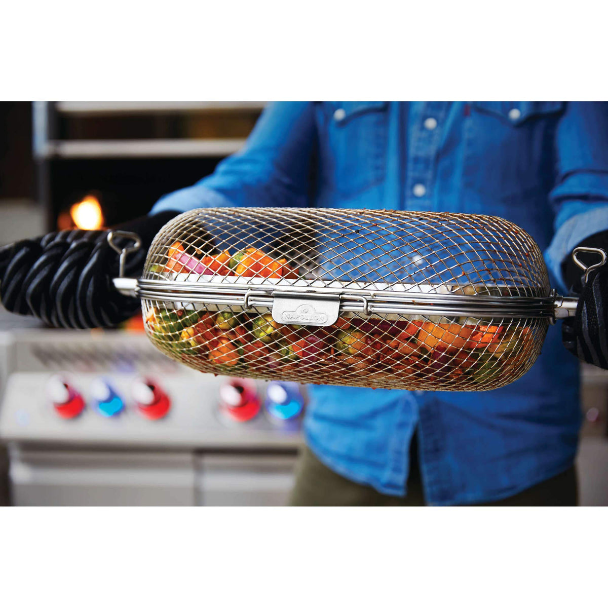 Napoleon Rotisserie Grill Basket Accessory in Stainless Steel - 64000 - Fits All Standard Spit Rods, Best for Even Cooking of Wings, Fries and Roasted Veggies π All In One Marketplace Canada