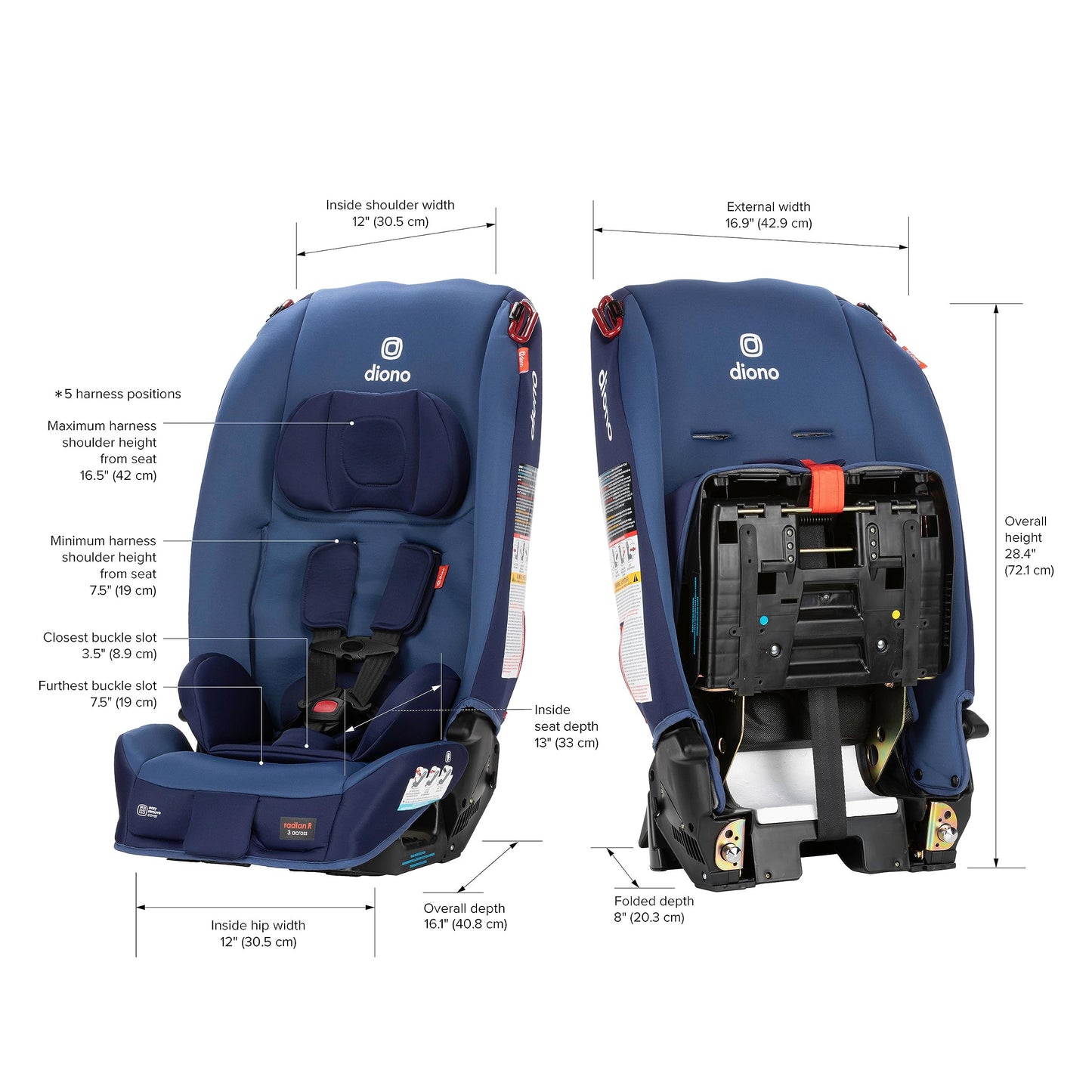 Diono Radian 3R, All-in-One Convertible Car Seat, Rear and Forward Facing, 10 Years 1 Car Seat, Slim Fit 3 Across, Blue Surge ๐ All In One Marketplace Canada
